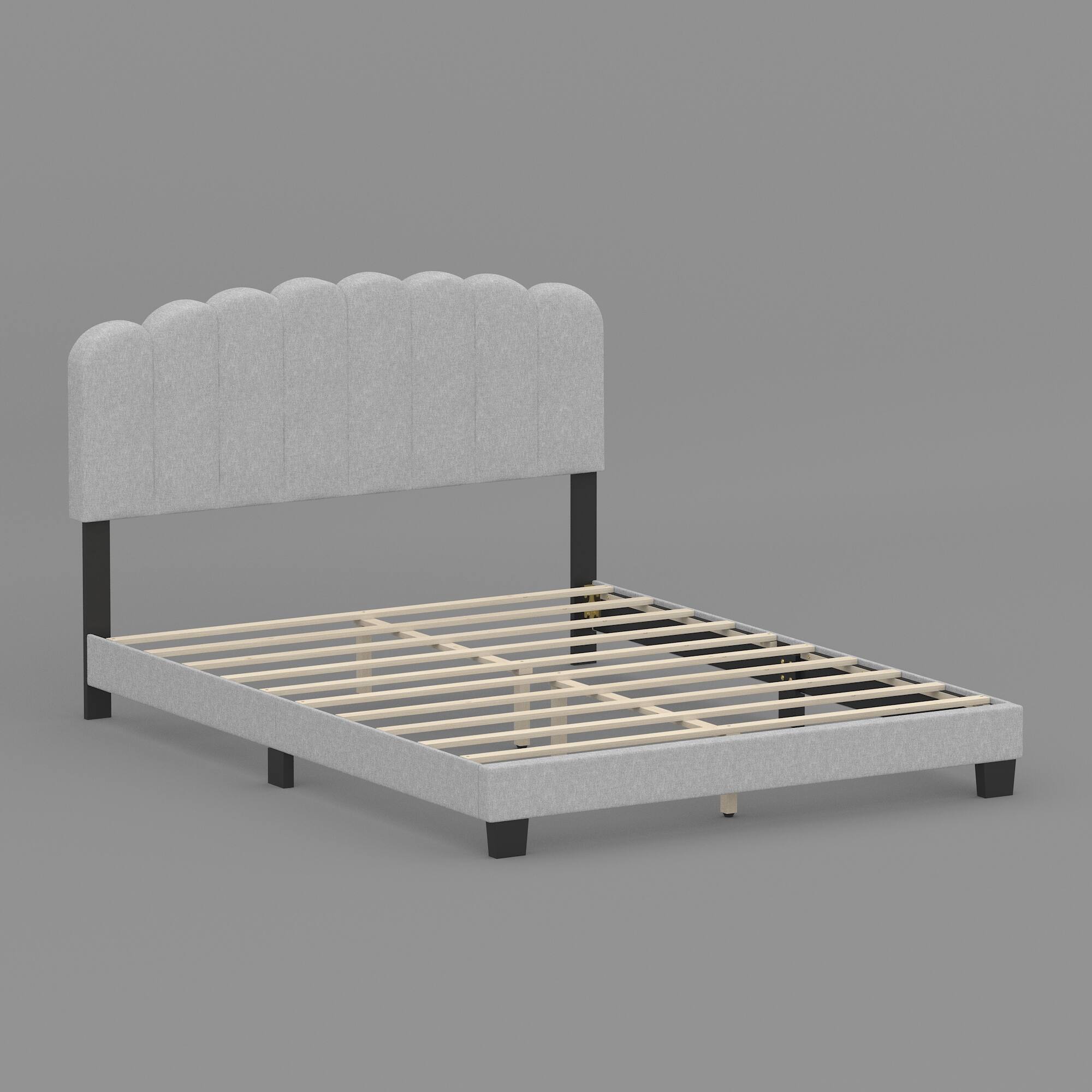 Angle. Famapy - Famapy Upholstered Bed Frame: Curved Headboard, Reinforced Slats & High Load - Bearing - White.