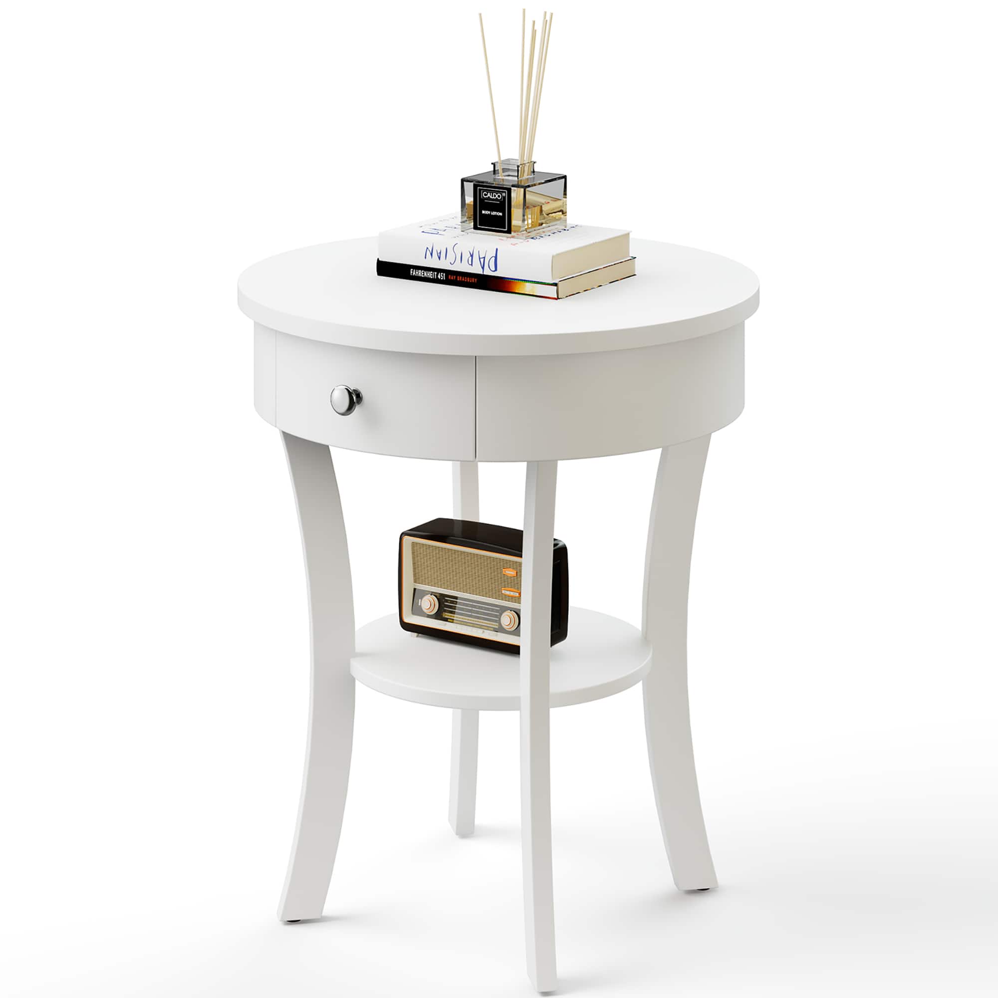 Costway - 2-tier Side End Sofa Table Round Nightstand for Bedroom Living Room - White