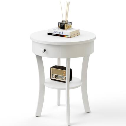 Front. Costway - Costway 2-tier Side End Sofa Table Round Nightstand for Bedroom Living Room - White.