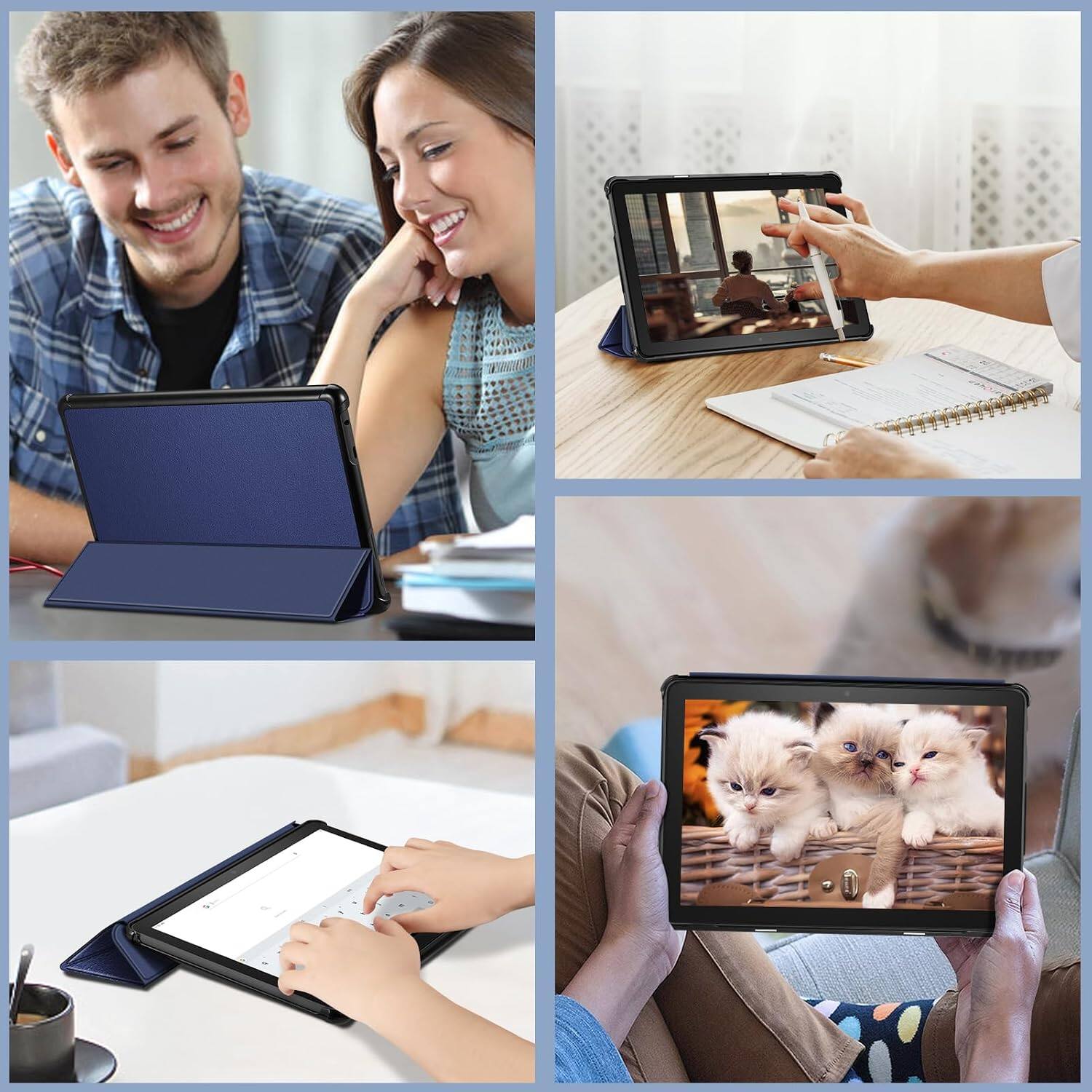 Alt View 2. Fintie - Slim Case for All-New Fire HD 10 & Fire HD 10 Plus (13th, 2023) Trifold Stand Cover Lightweight PU Leather Hard Shell - Navy.