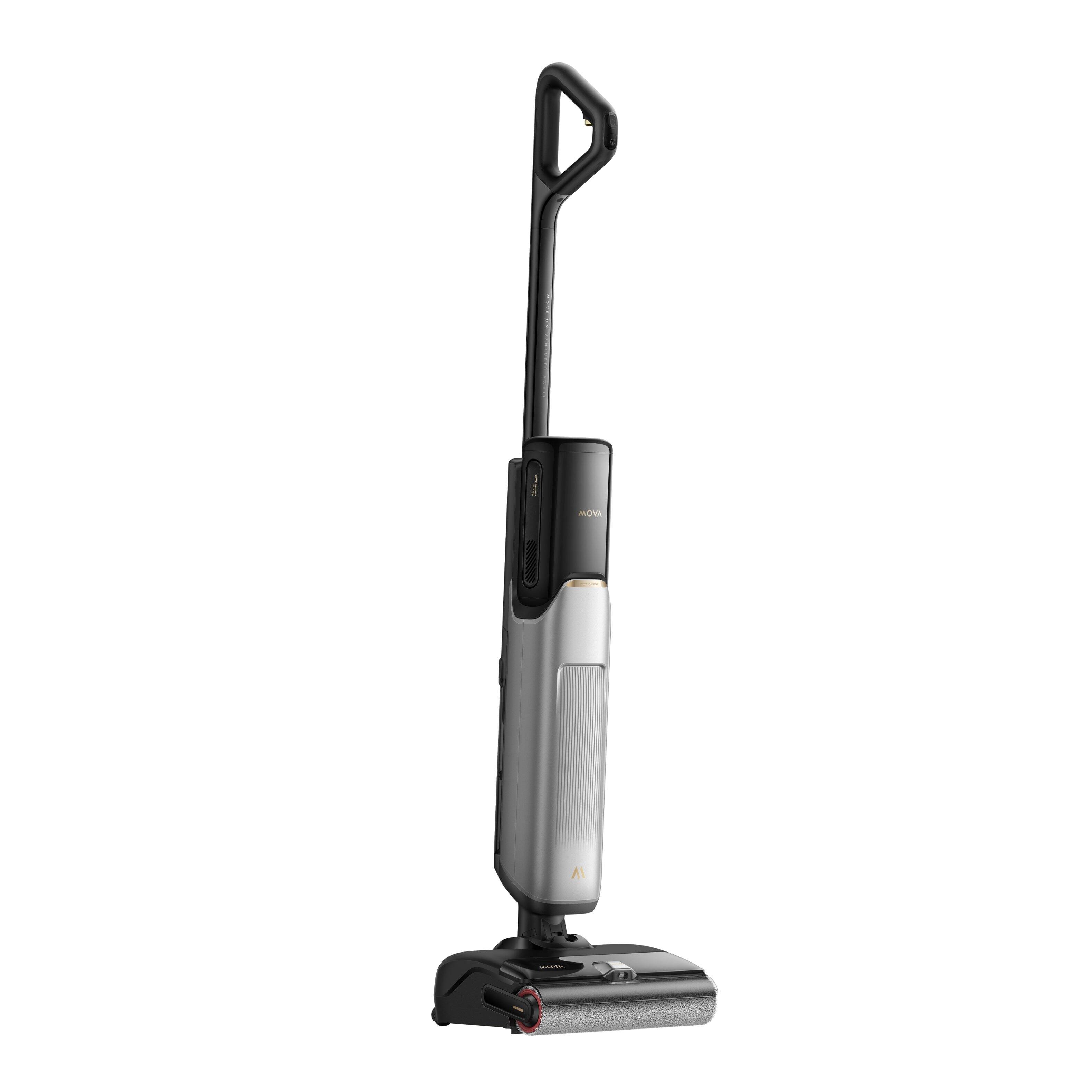 Left. MOVA - X4 Pro Wet Dry Cordless Vaccum, 2kPa Suction, Zero Tangle, Hot Water Mopping,Dual-Edge Cleaning - Black.