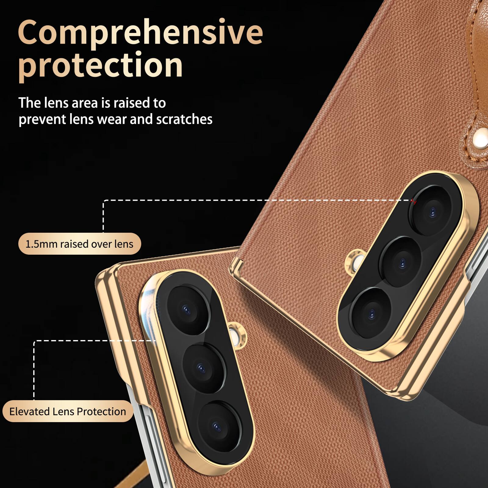 Comprehensive protection  
The lens area is raised to prevent lens wear and scratches  
1.5mm raised over lens  
Elevated Lens Protection