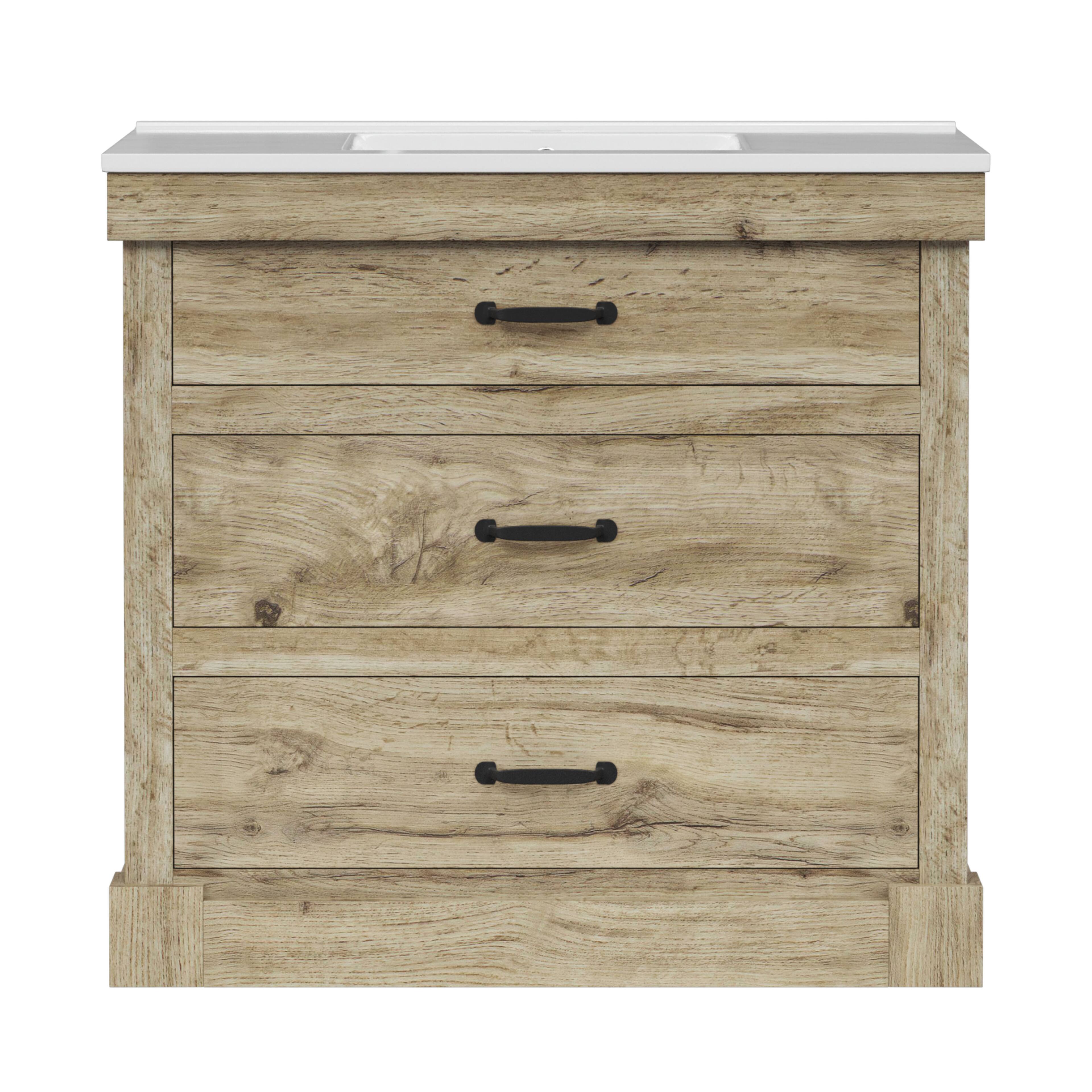 Angle. Teamson Home - Teamson Home Donovan 36" Single Bathroom Vanity with Two Drawers, Light Oak - Natural.