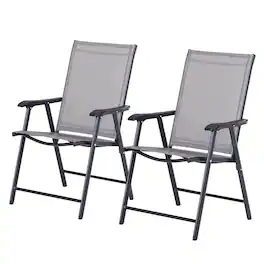 Outsunny - of 2 Outdoor Folding Chairs, Stackable Patio Dining Chairs with Armrests - Gray