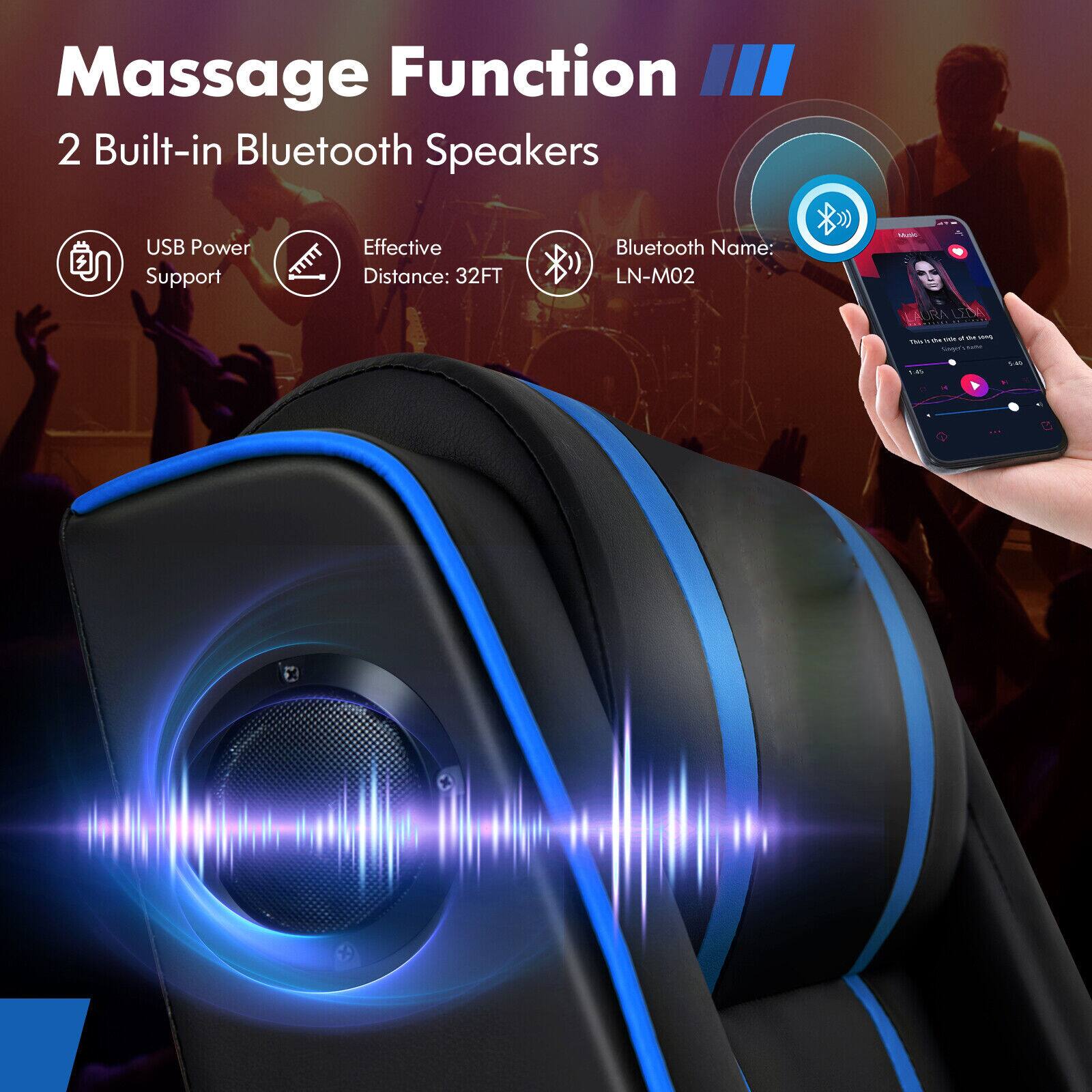 Massage Function  
2 Built-in Bluetooth Speakers  

USB Power Support  
Effective Distance: 32FT  
Bluetooth Name: LN-M02