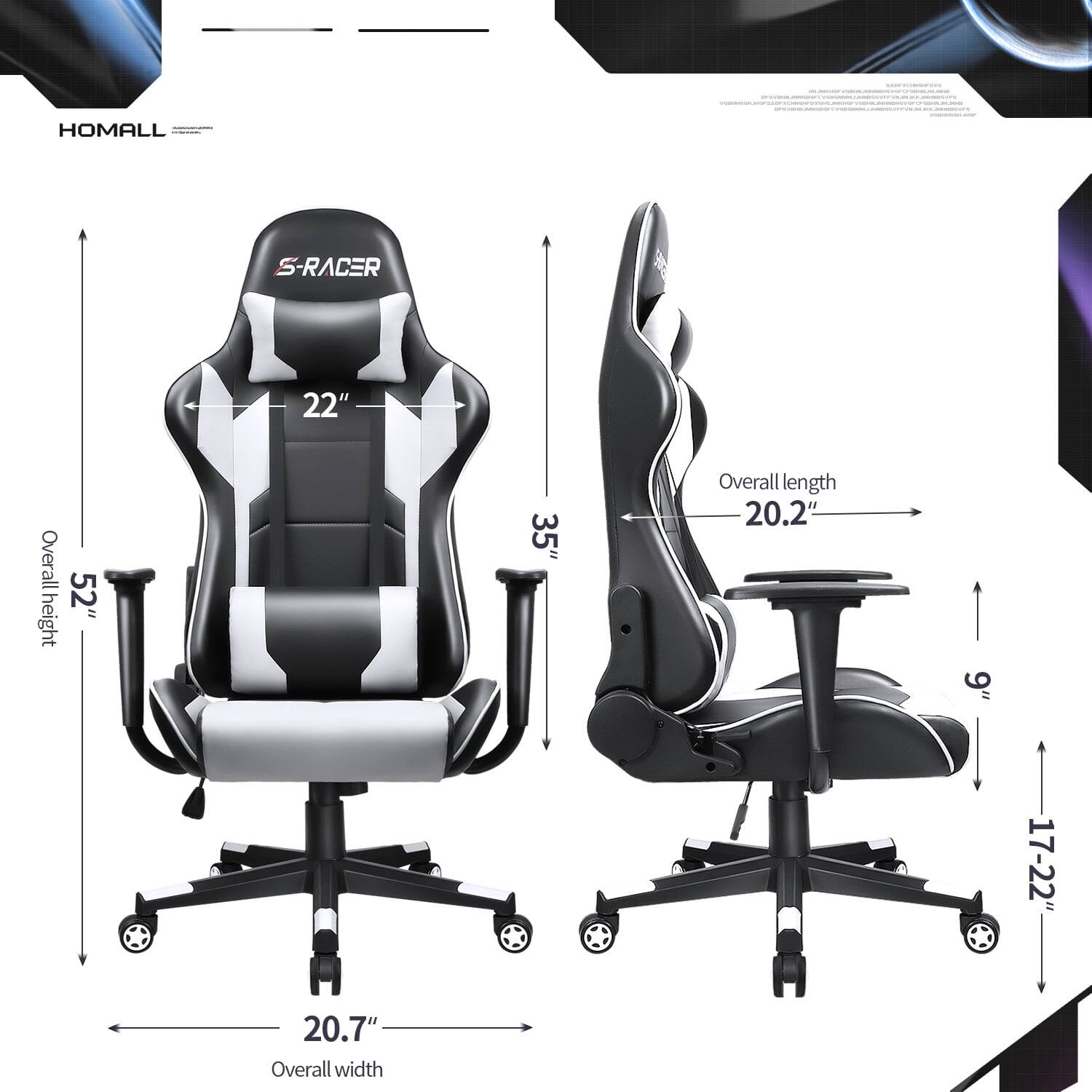 HOMALL  
S-RACER  
22"  
Overall height: 52"  
Overall width: 20.7"  
Overall length: 20.2"  
9"