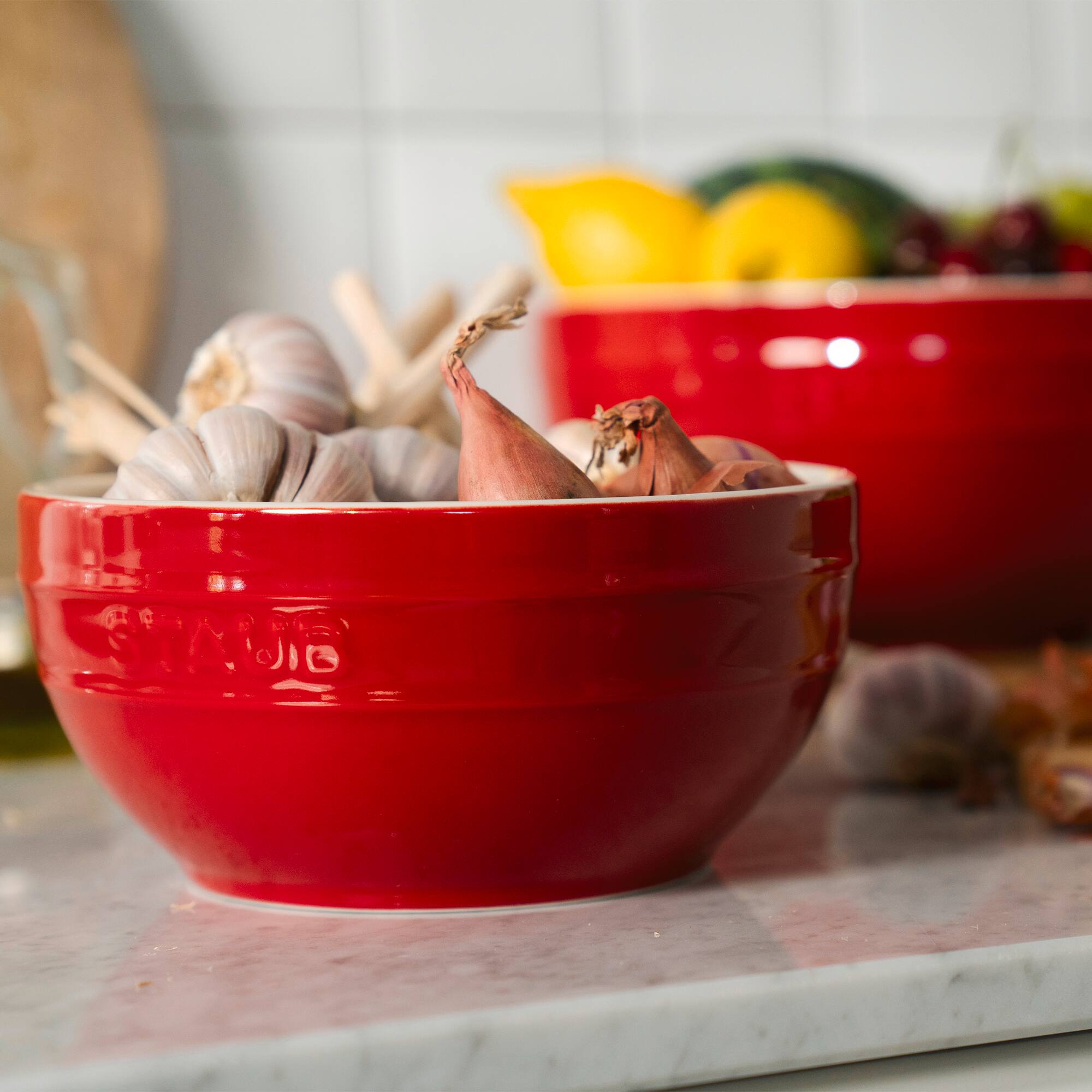 Alt View 1. Staub - Staub Ceramic 2-pc Nested Mixing Bowl Set - Cherry - Cherry.