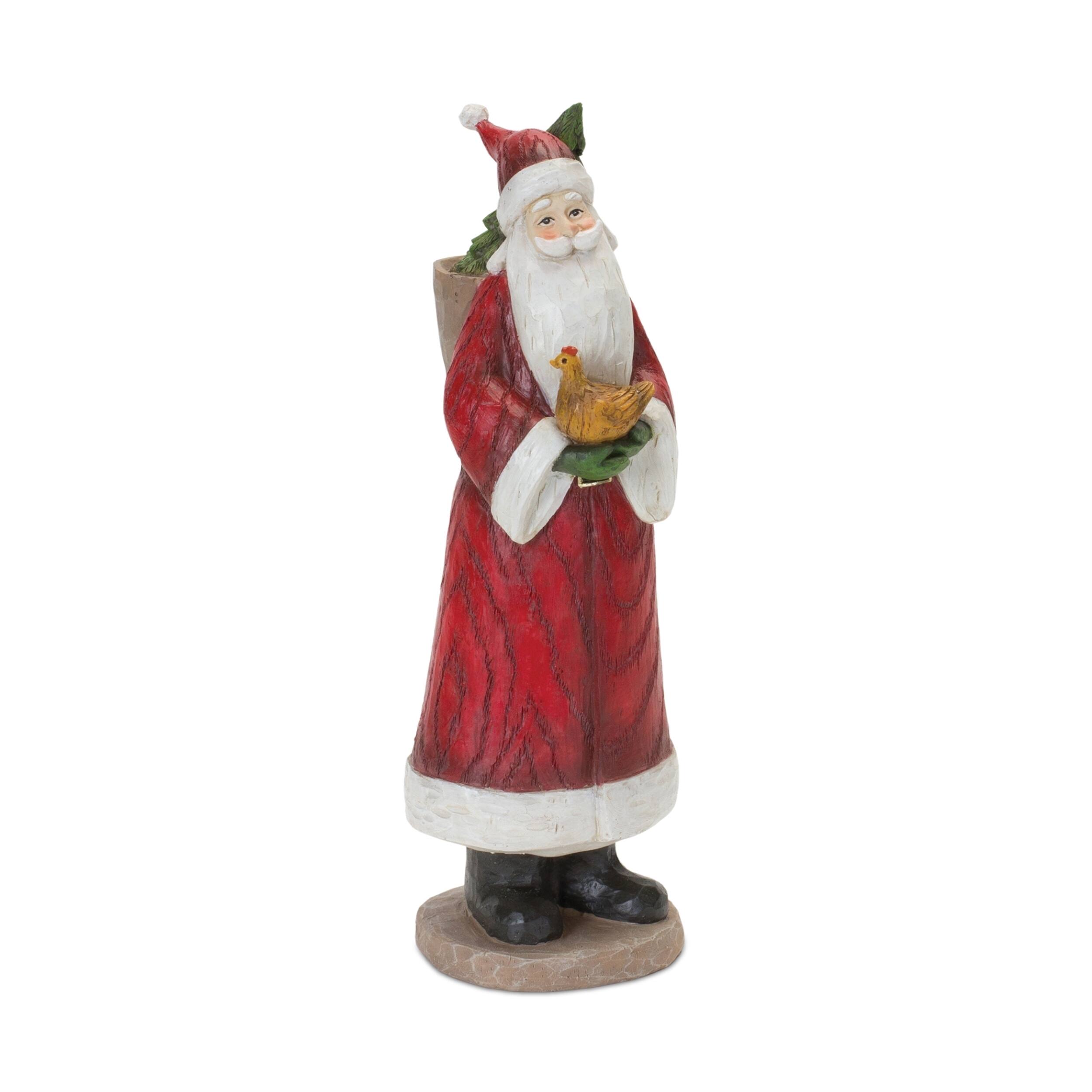 Angle. BreeBe - Farmhouse Santa Figurine (Set of 2) - White, Brown.