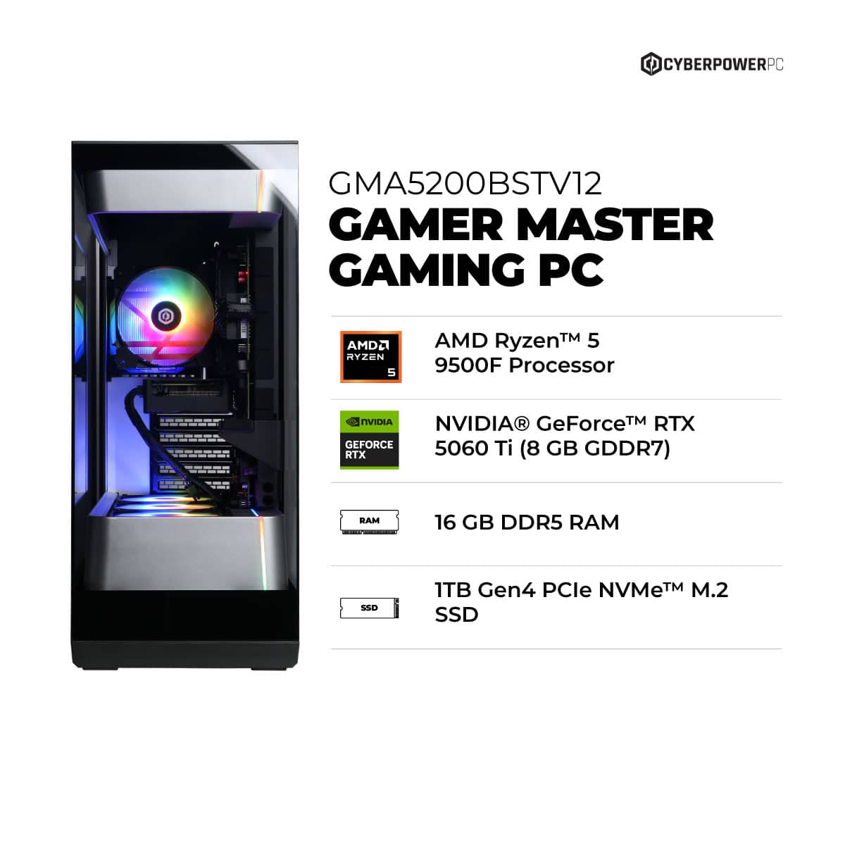 CyberPowerPC Gaming Desktop AMD Ryzen 5 9500F 2025 NVIDIA GeForce