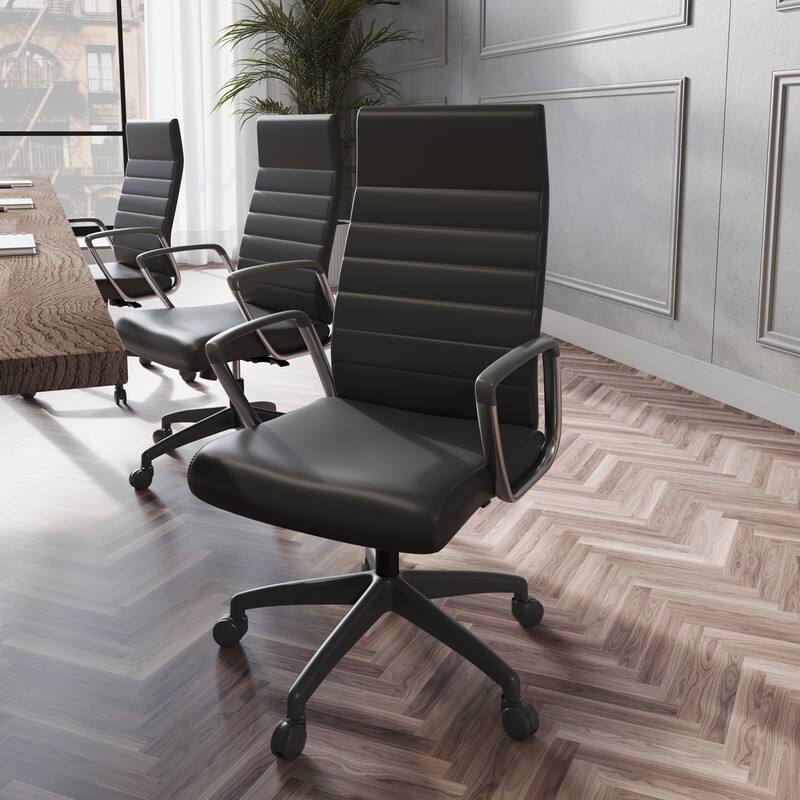 Left. LeisureMod - Hilton Modern High-Back Leather Executive Office Chair with Adjustable Height, Tilt & Swivel - Black.