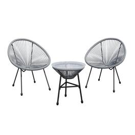 Mondawe - 3-Piece Acapulco Wicker Patio Bistro Set with 2 Chairs & Glass Table - Gray
