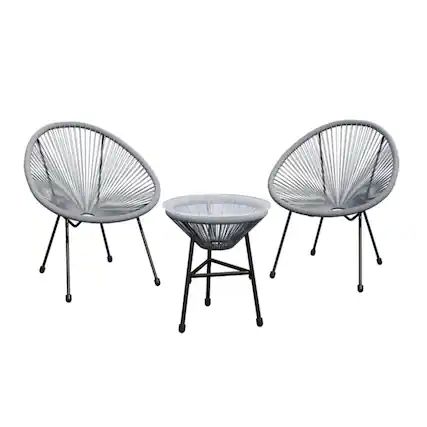Front. Mondawe - 3-Piece Acapulco Wicker Patio Bistro Set with 2 Chairs & Glass Table - Gray.