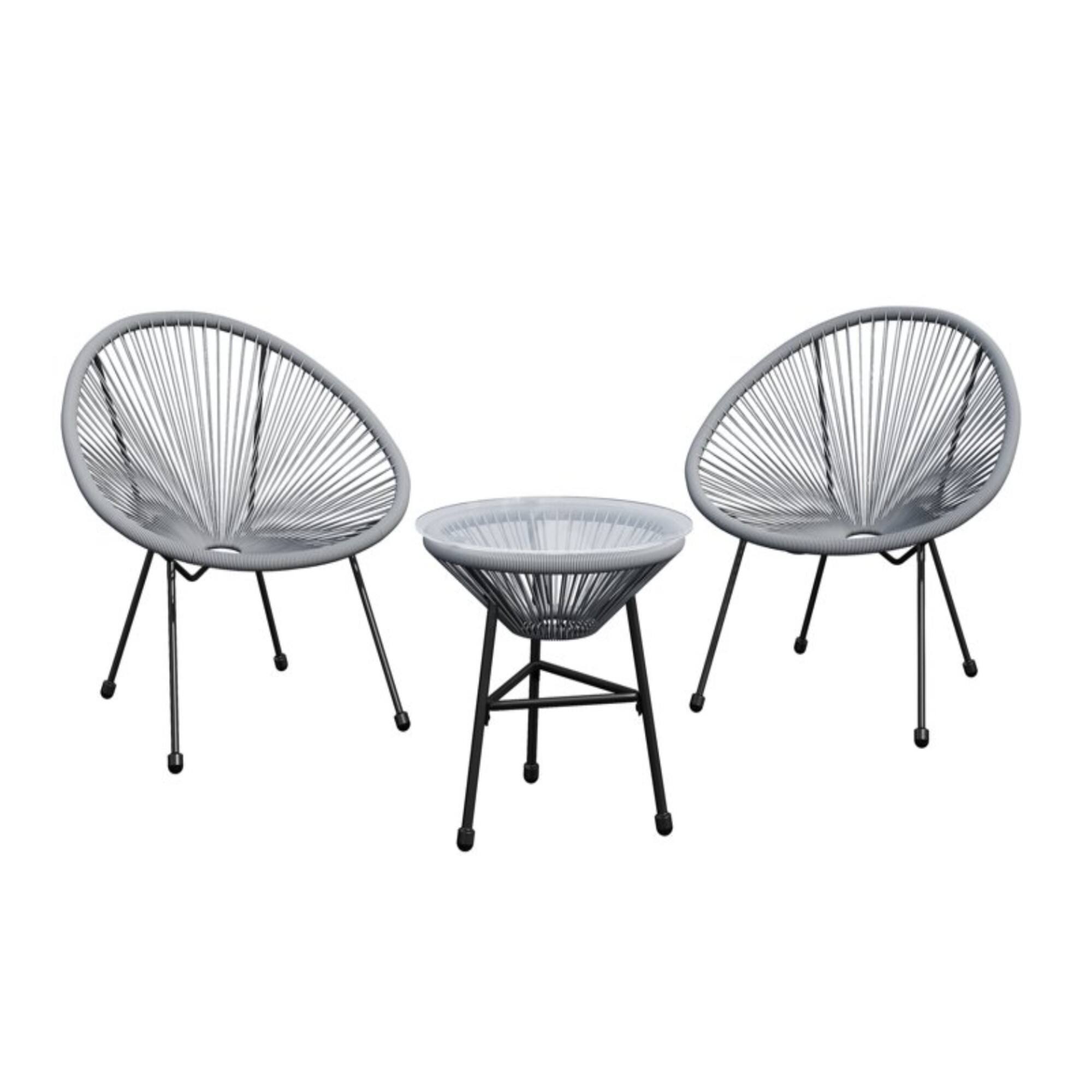 Front. Mondawe - 3-Piece Acapulco Wicker Patio Bistro Set with 2 Chairs & Glass Table - Gray.