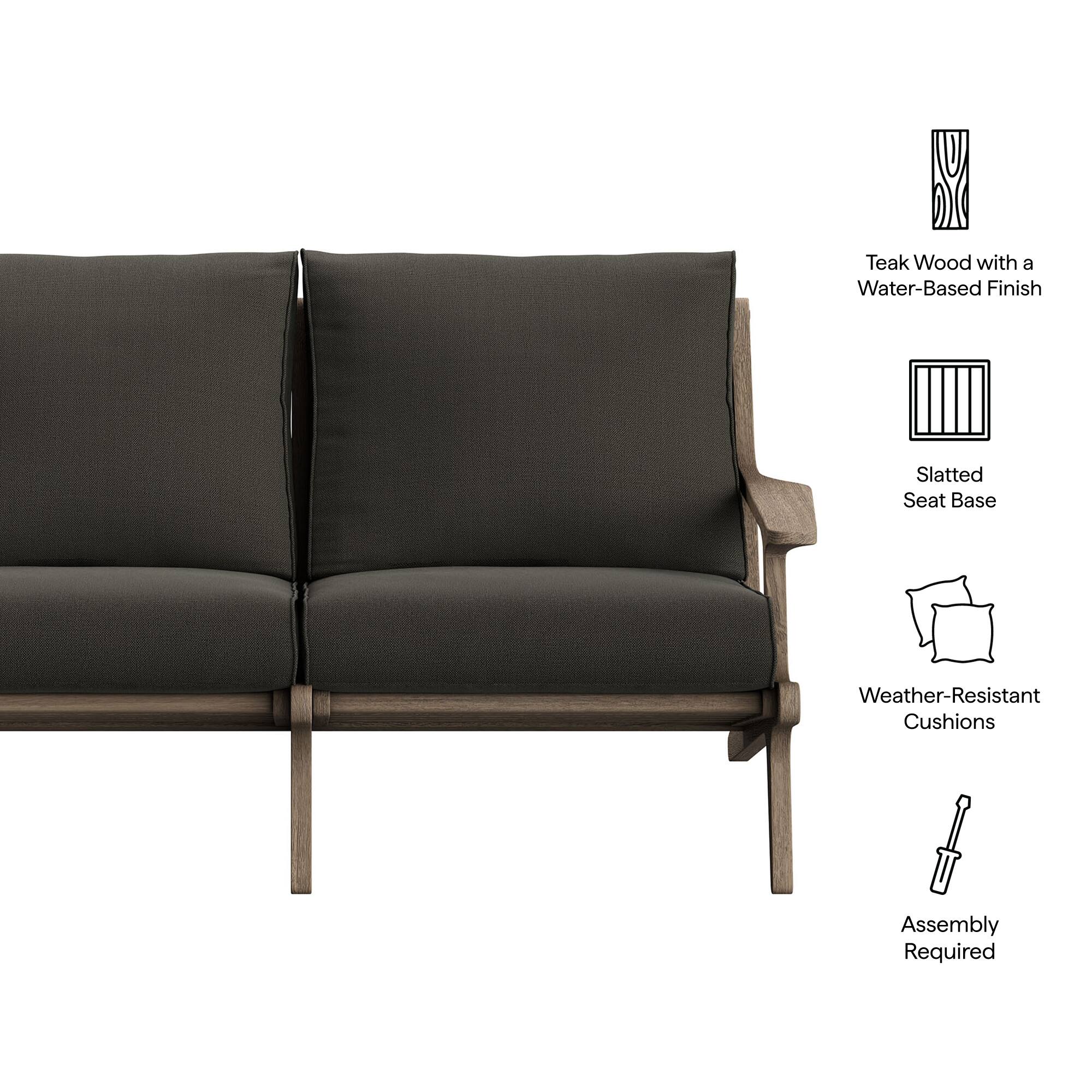 Teak Wood with a Water-Based Finish Slatted Seat Base Weather-Resistant Cushions Assembly Required