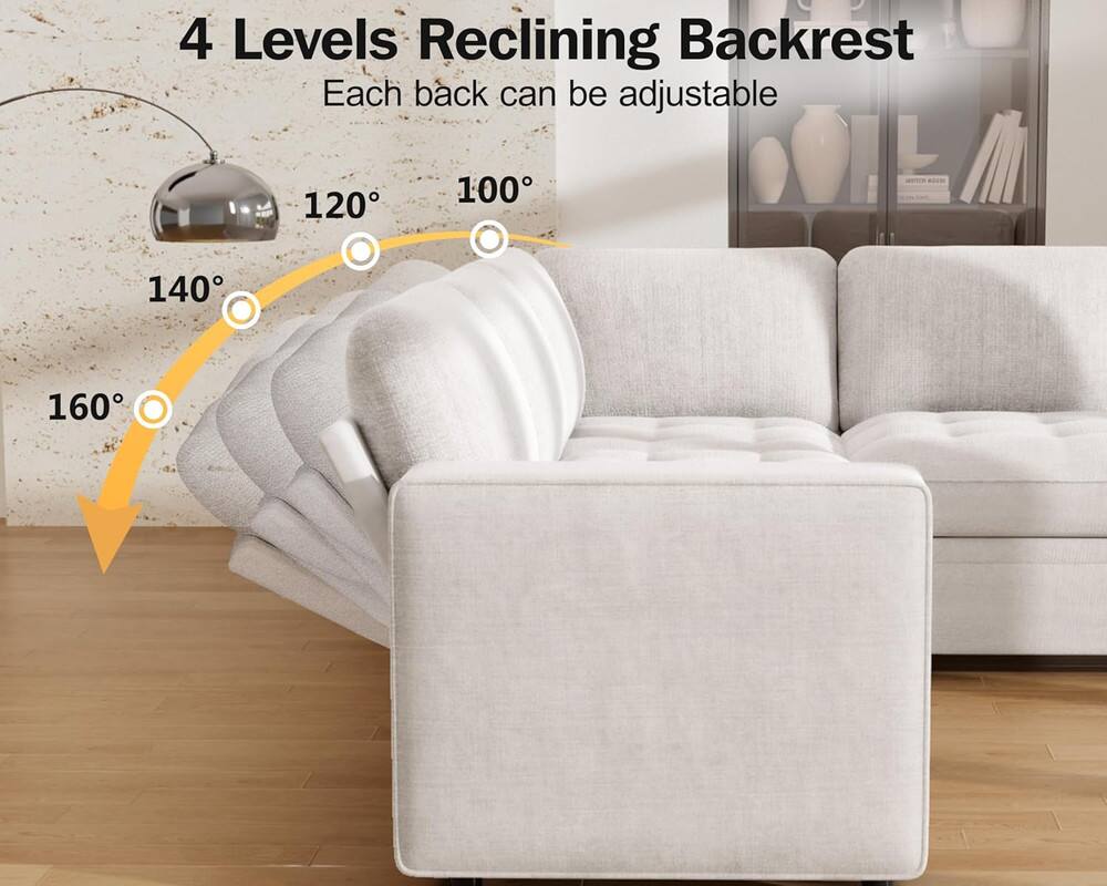 4 Levels Reclining Backrest. Each back can be adjustable: 100°, 120°, 140°, 160°.