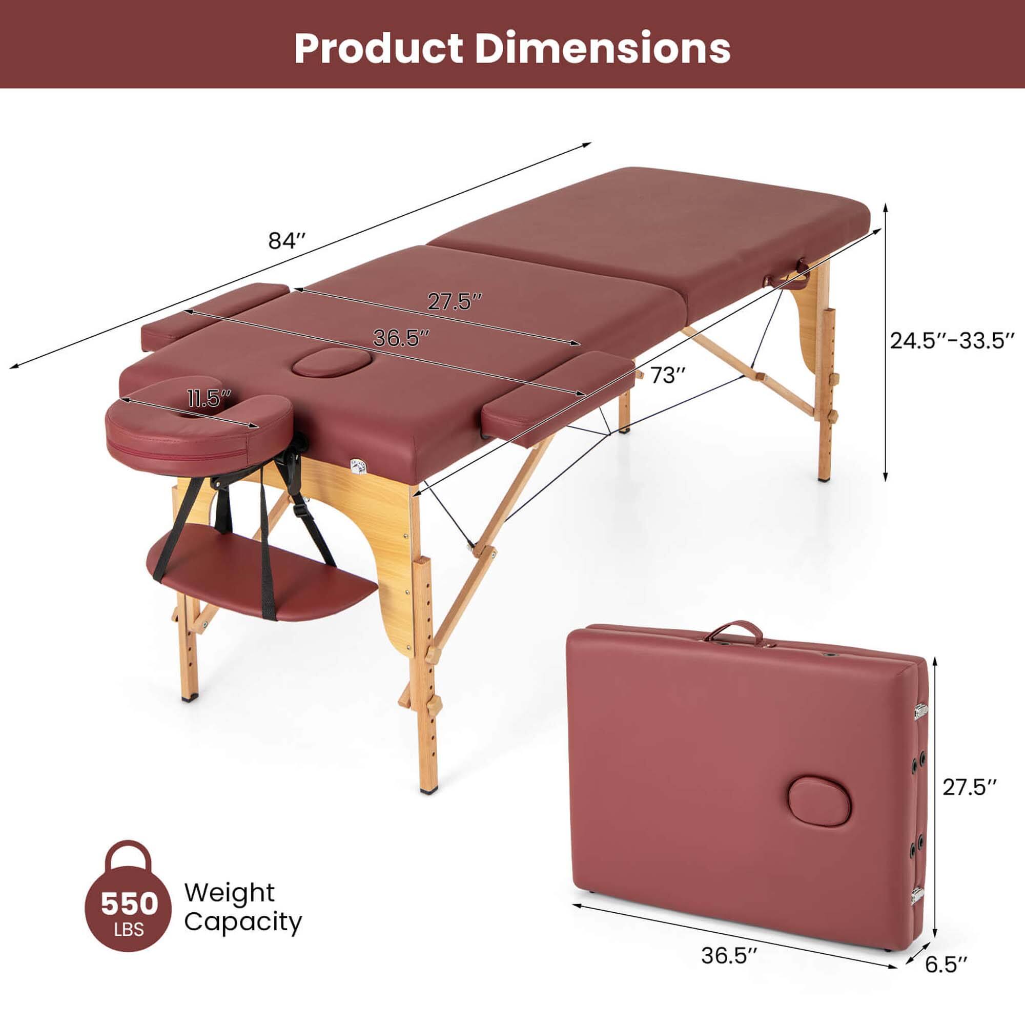 Product Dimensions  
84" x 11.5" x 27.5" x 36.5" x 73" x 24.5"-33.5"  
Weight Capacity: 550 LBS