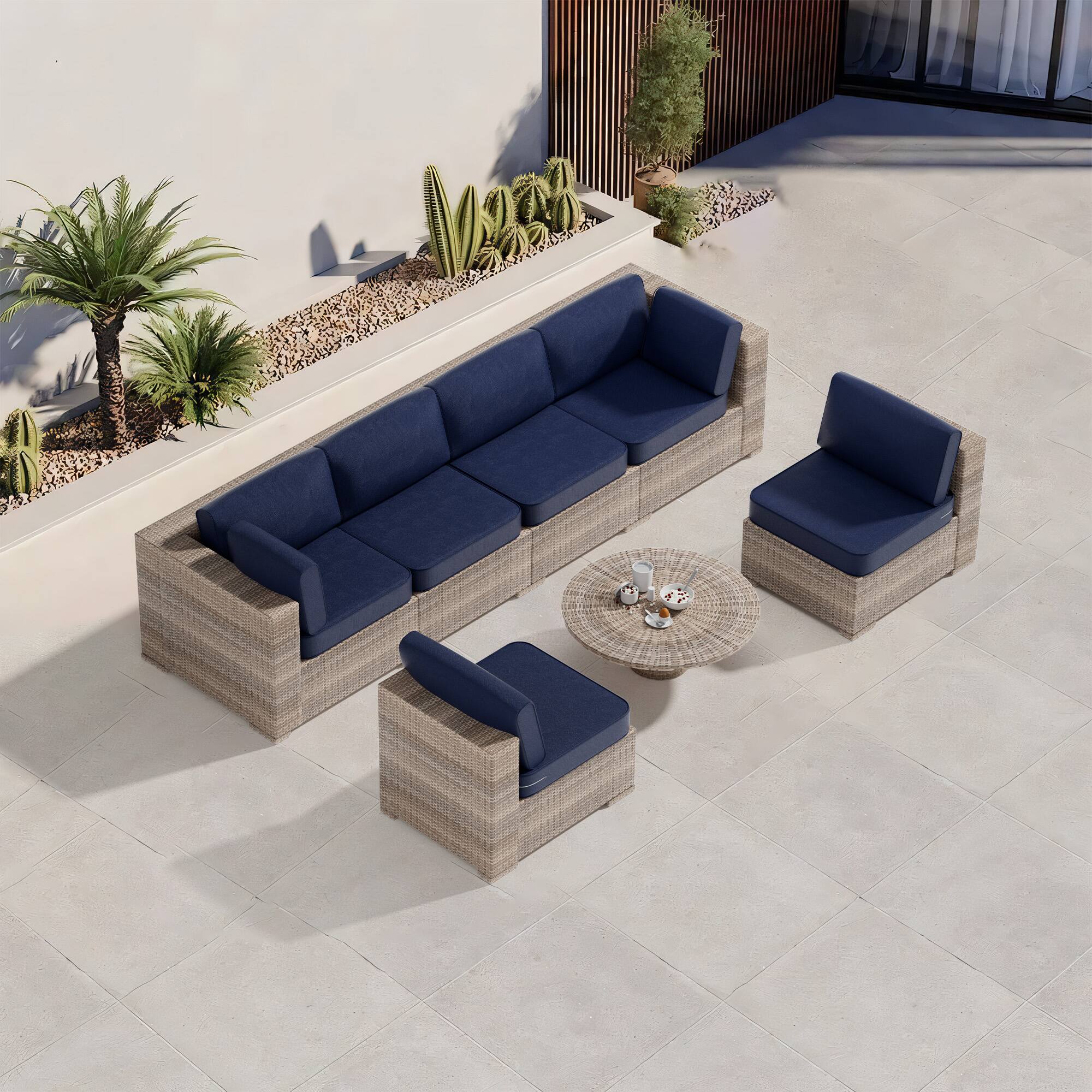 Left. RYHNUYNE - 14-Piece Outdoor Patio Sofa Cushions,Dark Blue Seat Cushion with Zipper, Water-Resistant Patio Furniture Cushion - Dark Blue.