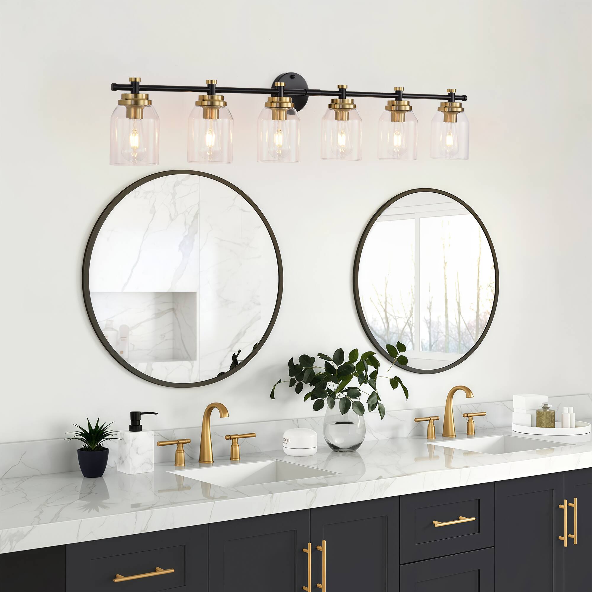 Alt View 1. RYHNUYNE - 6 Light Bathroom Vanity Light Black Gold Bathroom Light Fixture Over Mirror Lighting Fixtures with Clear Glass Shade.