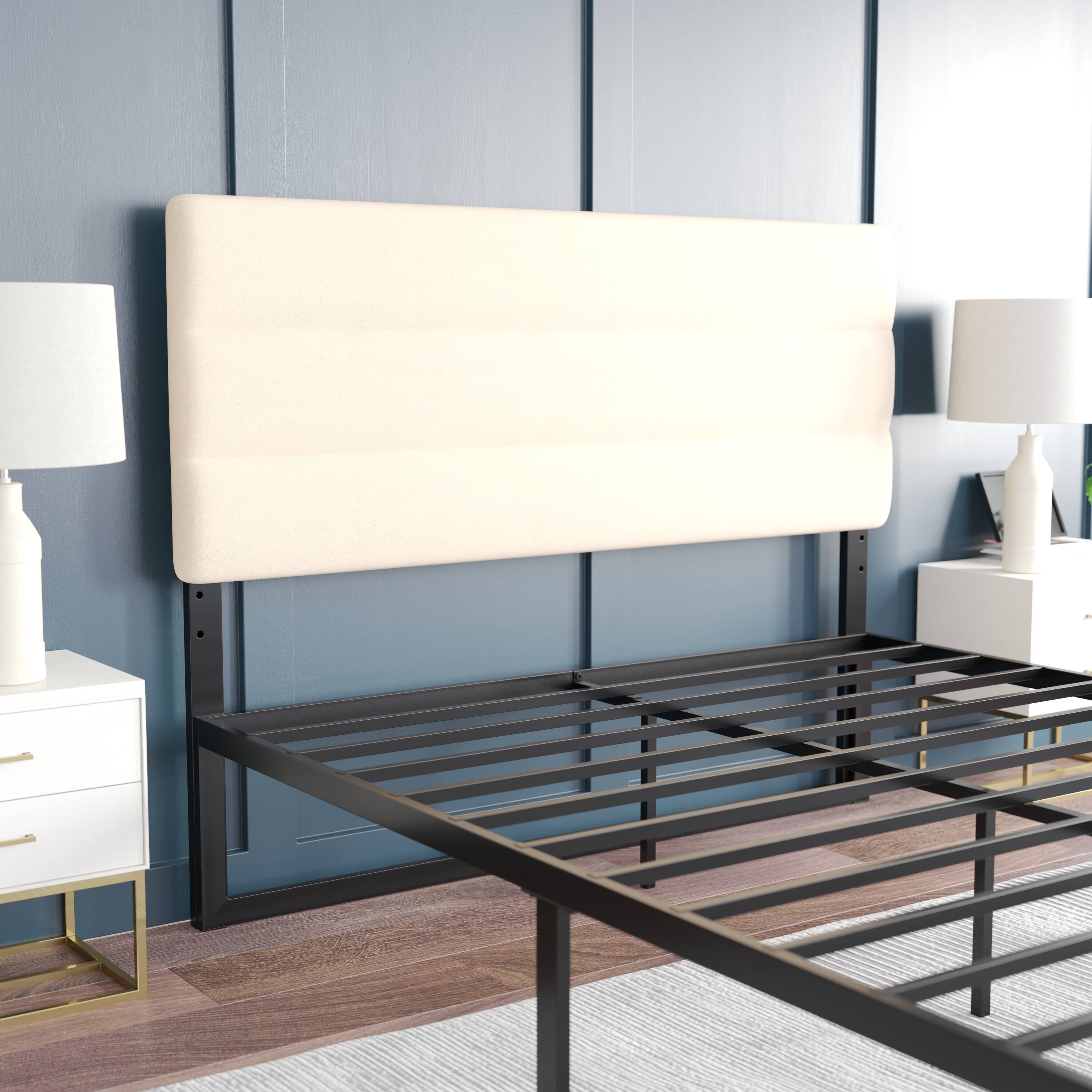 Alt View 3. Emma + Oliver - Gannon Modern Upholstered Headboard with Horizontal Line Stitching and Adjustable Height Rails - Cream.