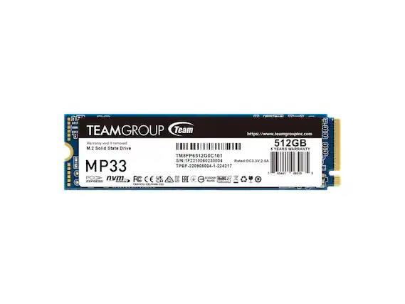 TEAMGROUP Team
https://www.teamgroupinc.com
512GB M.2 Solid State Drive
5 YEARS WARRANTY
MP33
Warranty void if removed
TM8FP6512G0C101
S/N: 1F2210060230004
TPBF-220908004-1-224217
Rated: DC3.3V, 2.5A
PCIe NVMe EXPRESS
FC CE UK EAC D33008 ROHS CA RoHS
ICES-006/EN/MB-3(0)
D33008
CAN NIS ES-JUNMO-JIE
65441 06518
