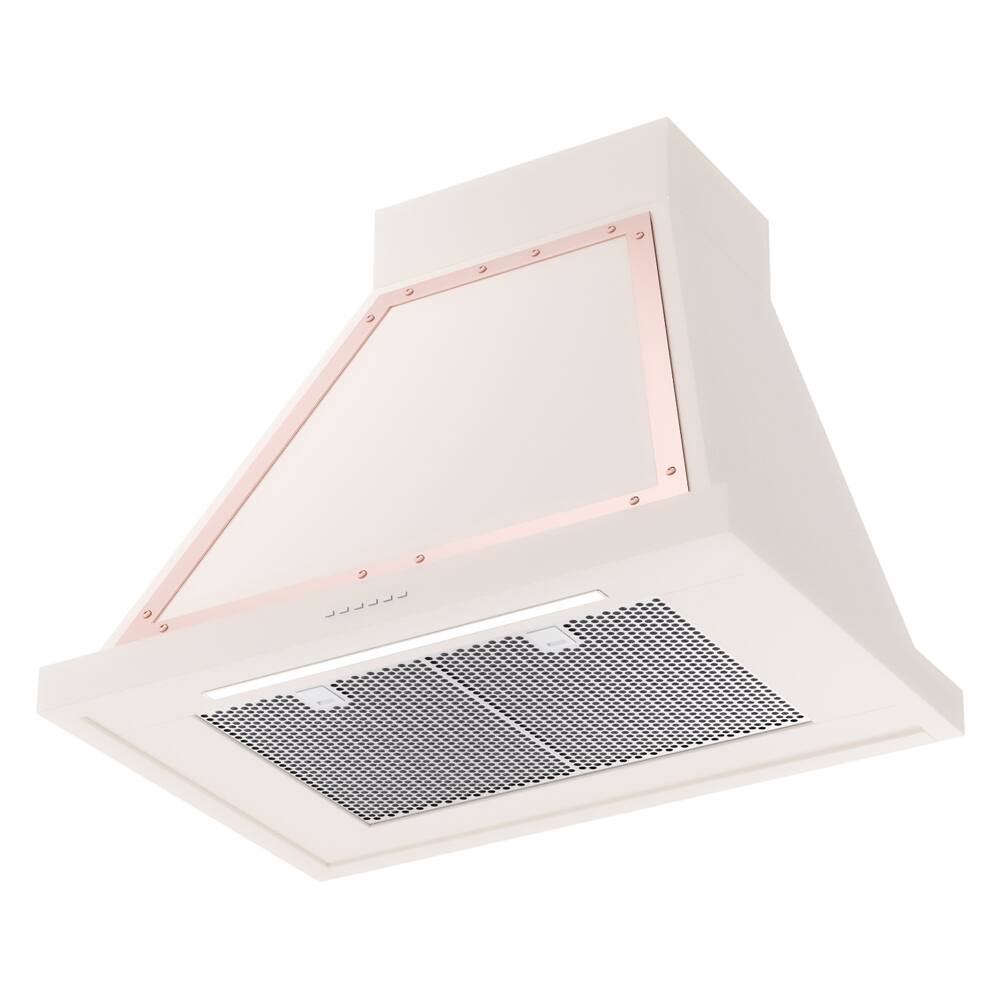Alt View 2. ILVE - ILVE Nostalgie II Noblesse 30 inch Ducted Wall Mount Range Hood with 600 CFM (Antique White, Copper Trim) - Antique White.