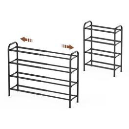 ThinkLink Electronic - Expandable Shoe Rack Adjustable Shelf Storage Organizer Heavy Duty Metal Free Standing For Entryway Closet - Black 4 Tier