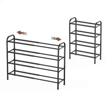 Front. ThinkLink Electronic - Expandable Shoe Rack Adjustable Shelf Storage Organizer Heavy Duty Metal Free Standing For Entryway Closet - Black 4 Tier.