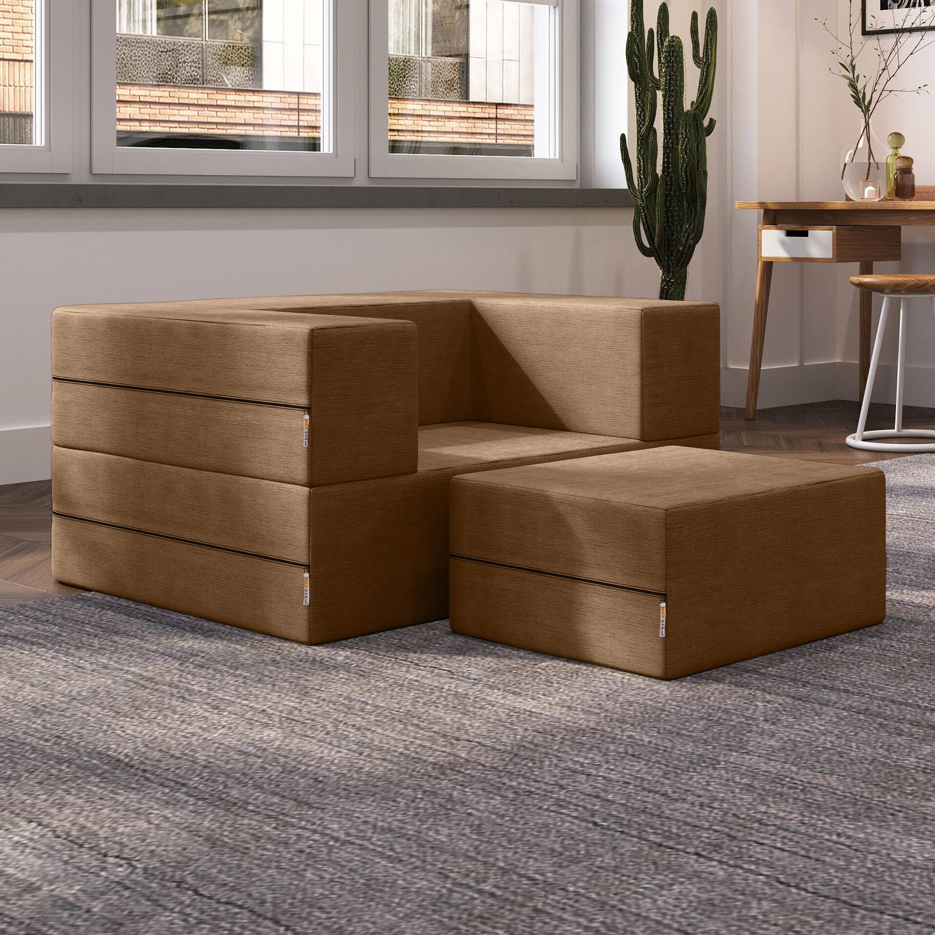 Back. Jaxx - Jaxx Zipline Convertible Sleeper Futon Chair & Ottoman with Machine-Washable Cover, Toffee - Toffee.