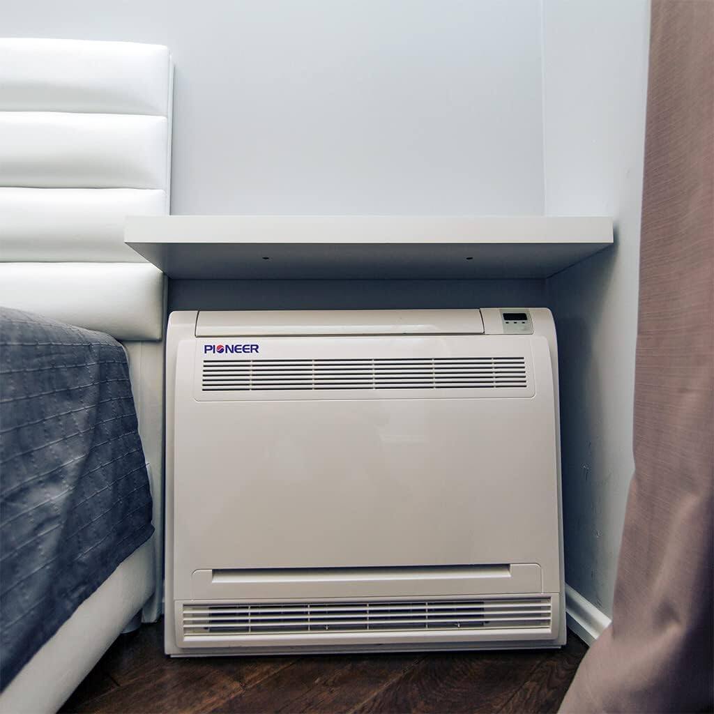 Angle. Pioneer - Quantum Ultra 12,000 BTU 1 Ton Mini Split 24.6 SEER Floor-Mount Console Air Conditioner with Heat Pump 230-Volt - White.