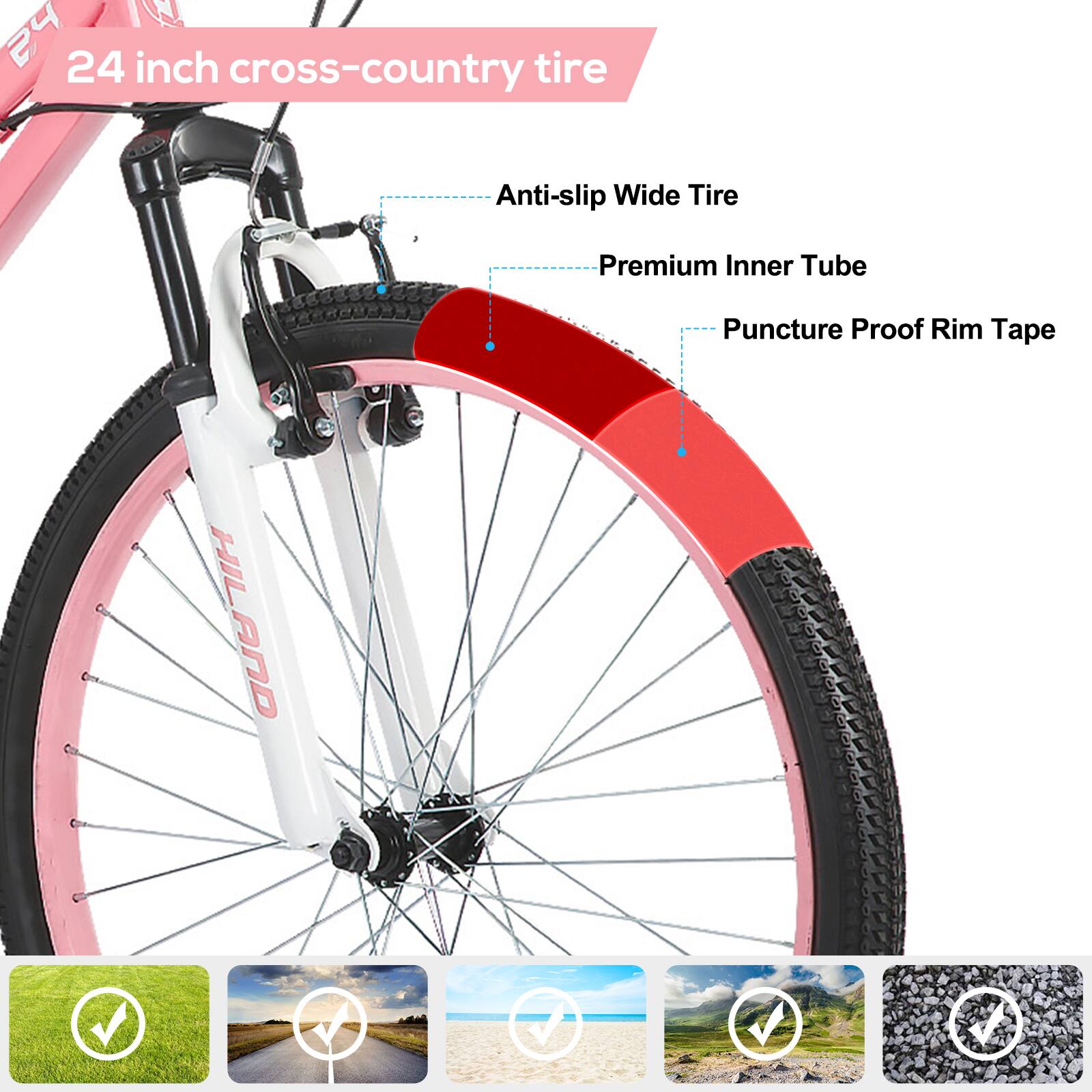 24 inch cross-country tire

- Anti-slip Wide Tire
- Premium Inner Tube
- Puncture Proof Rim Tape