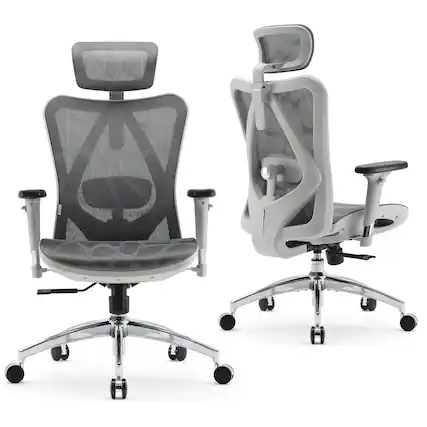 Front. SIHOO - M57 Ergonomic Office Chair with 3D Armrest, Mesh Desk Chair with Lumbar Support, 300lb - Light Gray.
