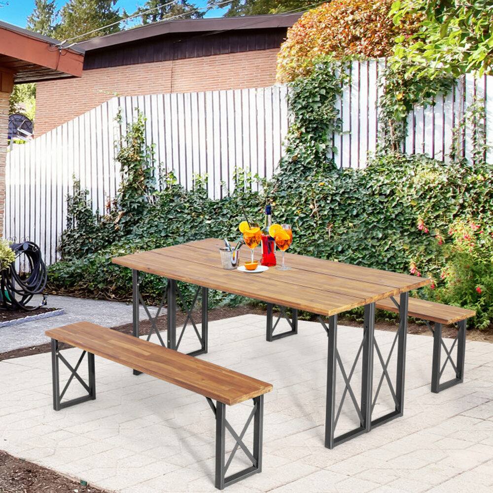 Alt View 1. Boyel Living - 6-Person Outdoor Patio Dining Table Set with 2 Inch Umbrella Hole - Natural.