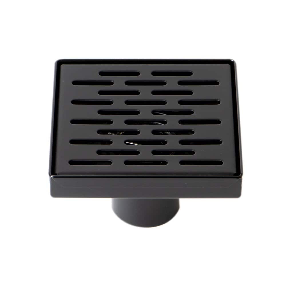 Alfi - 5" x 5" Matte Square Stainless Steel Shower Drain with Groove Holes - Black