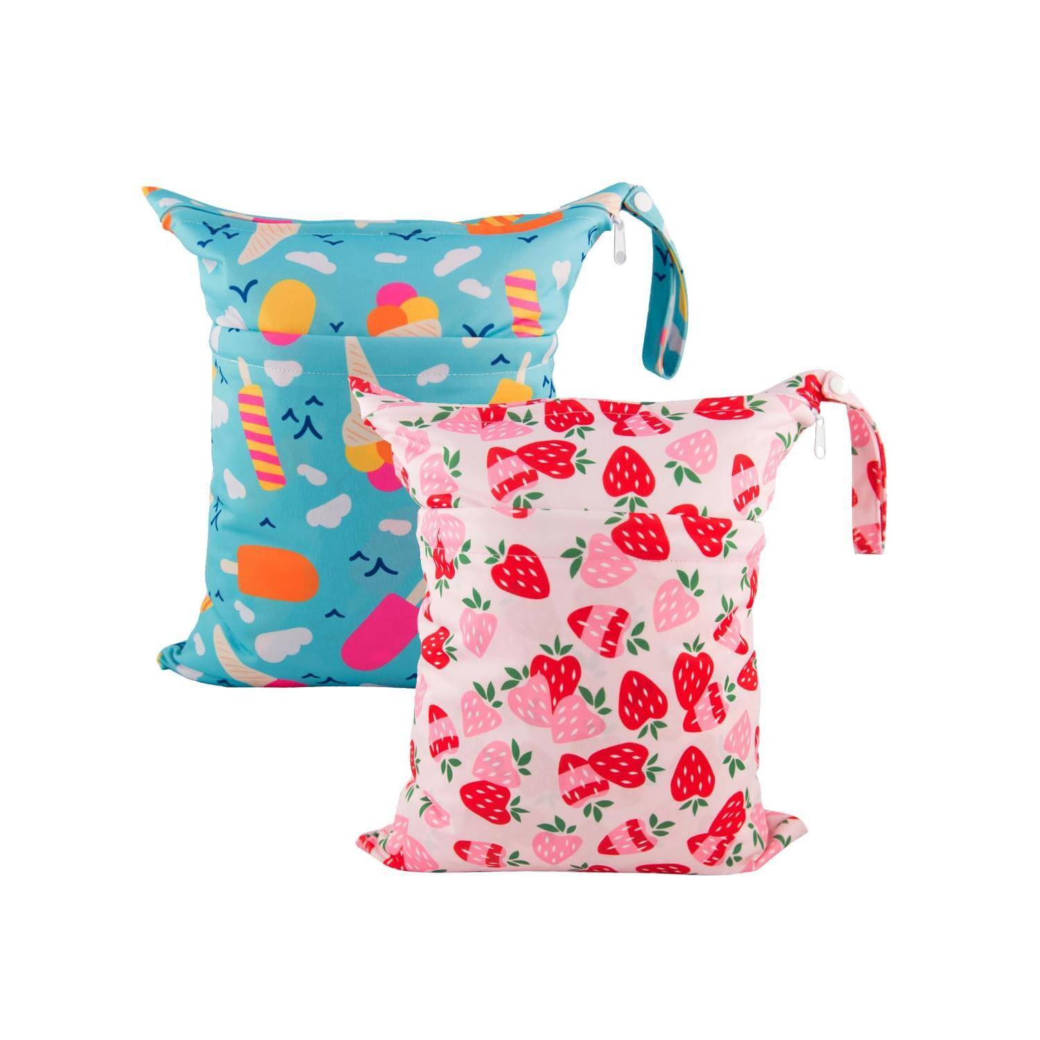 Front. Paradigms Interiors - Wet Dry Bags Waterproof Reusable Travel For Swimsuits Cloth Diapers Beach Pool Gym Bag Clothes With 2 Pocke... - strawberry & ice cream.