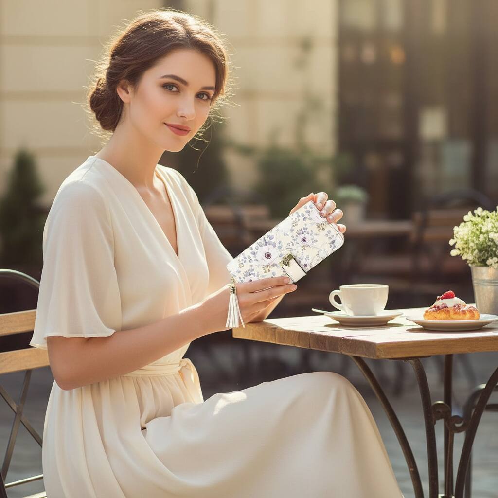 Alt View 2. ZUQIETA - ZUQIETA RFID Women's Wallet with Phone Pocket & Card Slots - Hydrangea Design - Hydrangea.