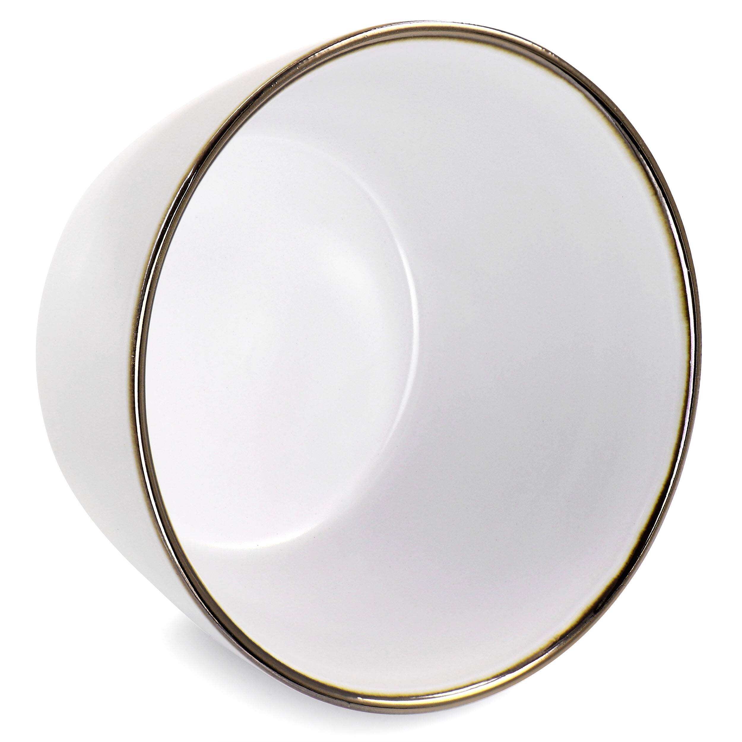 Back. Elama - Elama Arthur 6 Piece Stoneware Bowl Set in Matte White with Gold Rim - White.