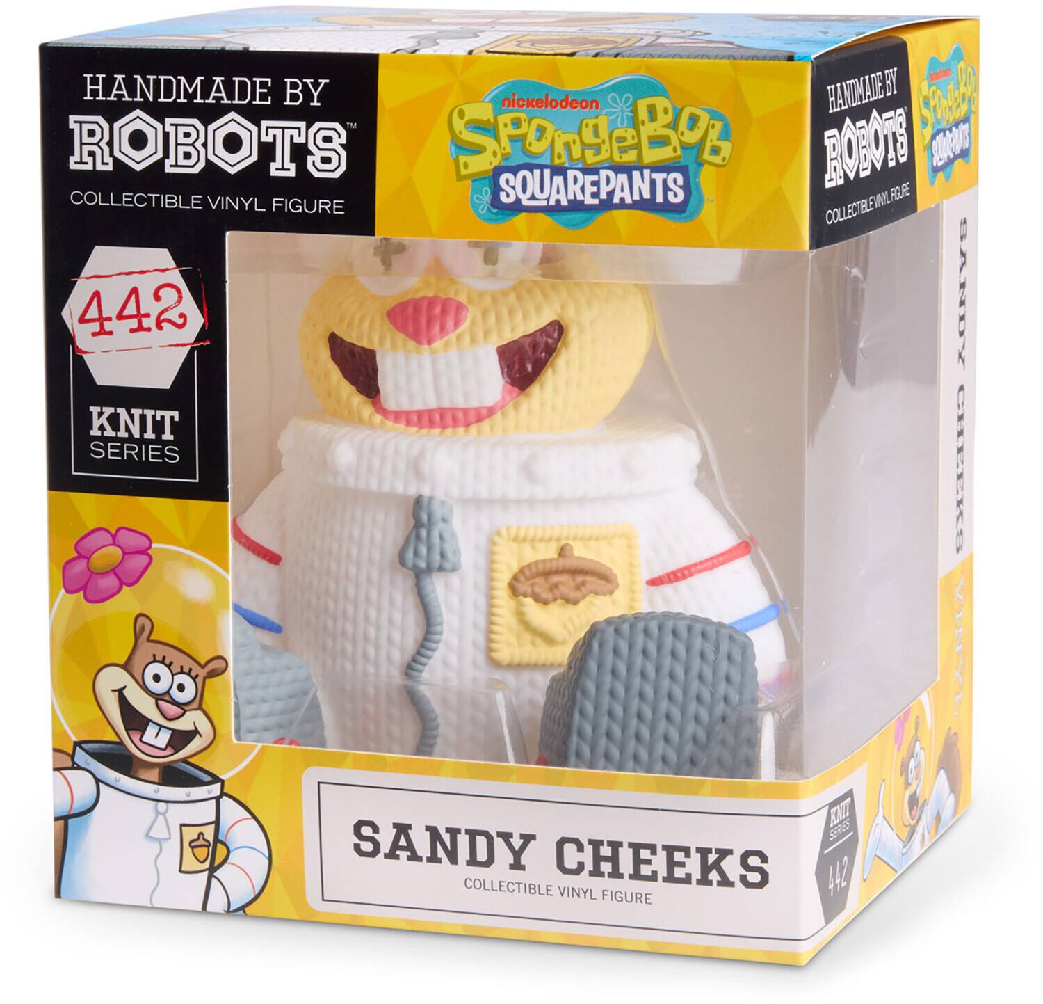 HANDMADE BY ROBOTS  
nickelodeon TM  
SPONGEBOB SQUAREPANTS  
COLLECTIBLE VINYL FIGURE  
442 KNIT SERIES  
SANDY CHEEKS COLLECTIBLE VINYL FIGURE