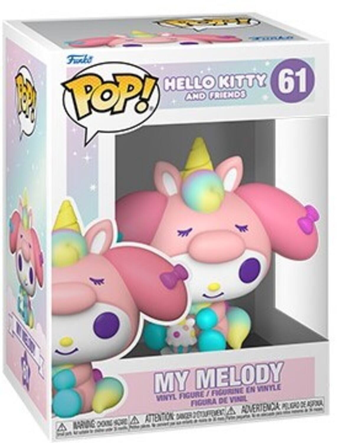 Sure, here is the corrected and grouped text:

---

**Funko POP!**

**HELLO KITTY AND FRIENDS**

**61**

**MY MELODY**

**VINYL FIGURE / FIGURINE EN VINYLE / FIGURA DE VINIL**

**WARNING: CHOKING HAZARD - SMALL PARTS. NOT FOR CHILDREN UNDER 3 YEARS.**

**ATTENTION: RISQUE DE SOUFFOCATION - PETITS OBJETS. NE PAS LAISSER JEU À DES ENFANTS DE MOINS DE 3 ANS.**

**ADVERTENCIA: RIESGO DE AHOGAMIENTO - PEQUEÑOS OBJETOS. NO DEJAR JUGAR A NIÑOS MENORES DE 3 AÑOS.**

---