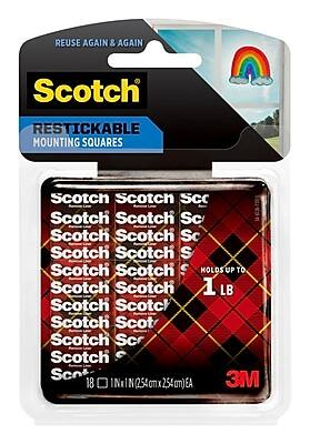 REUSE AGAIN & AGAIN

Scotch® RESTICKABLE MOUNTING SQUARES

HOLDS UP TO 1 LB

18 (1 IN x 1 IN) (2.54 cm x 2.54 cm) EA

3M