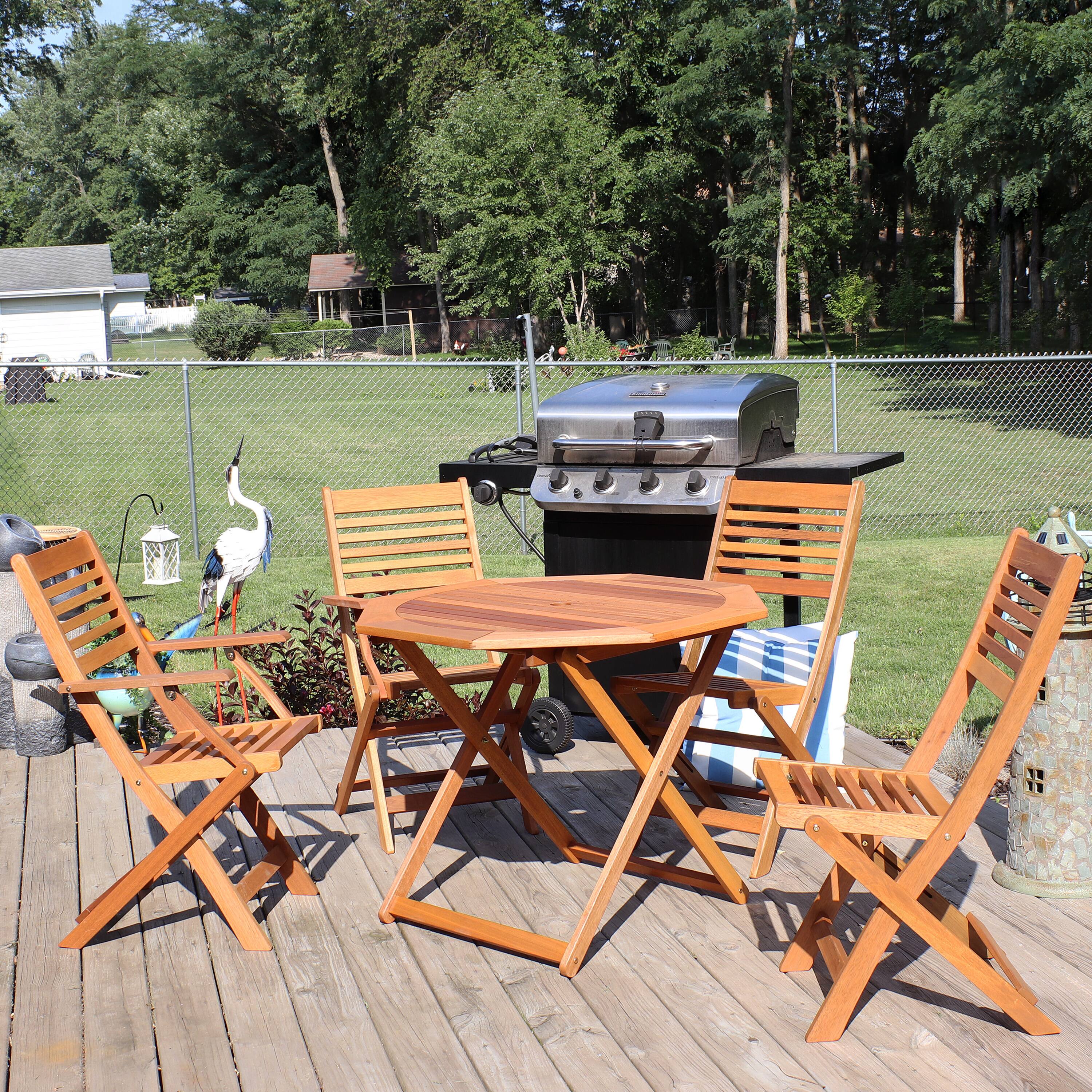 Alt View 3. Sunnydaze - Meranti Wood 5-Piece Folding Patio Dining Table and Chairs Set - Brown.