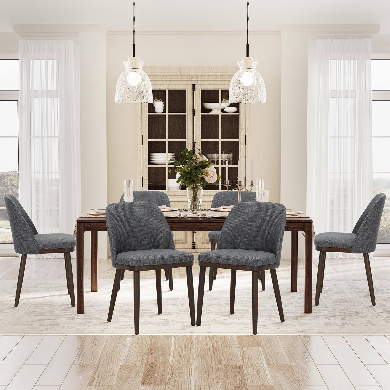 Light Grey Set of 6 Upholstered Dining Chairs