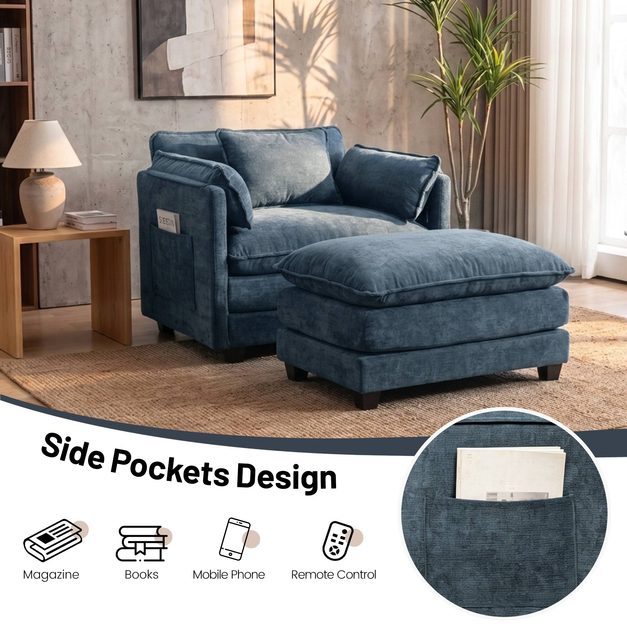 Side Pockets Design

- Magazine
- Books
- Mobile Phone
- Remote Control