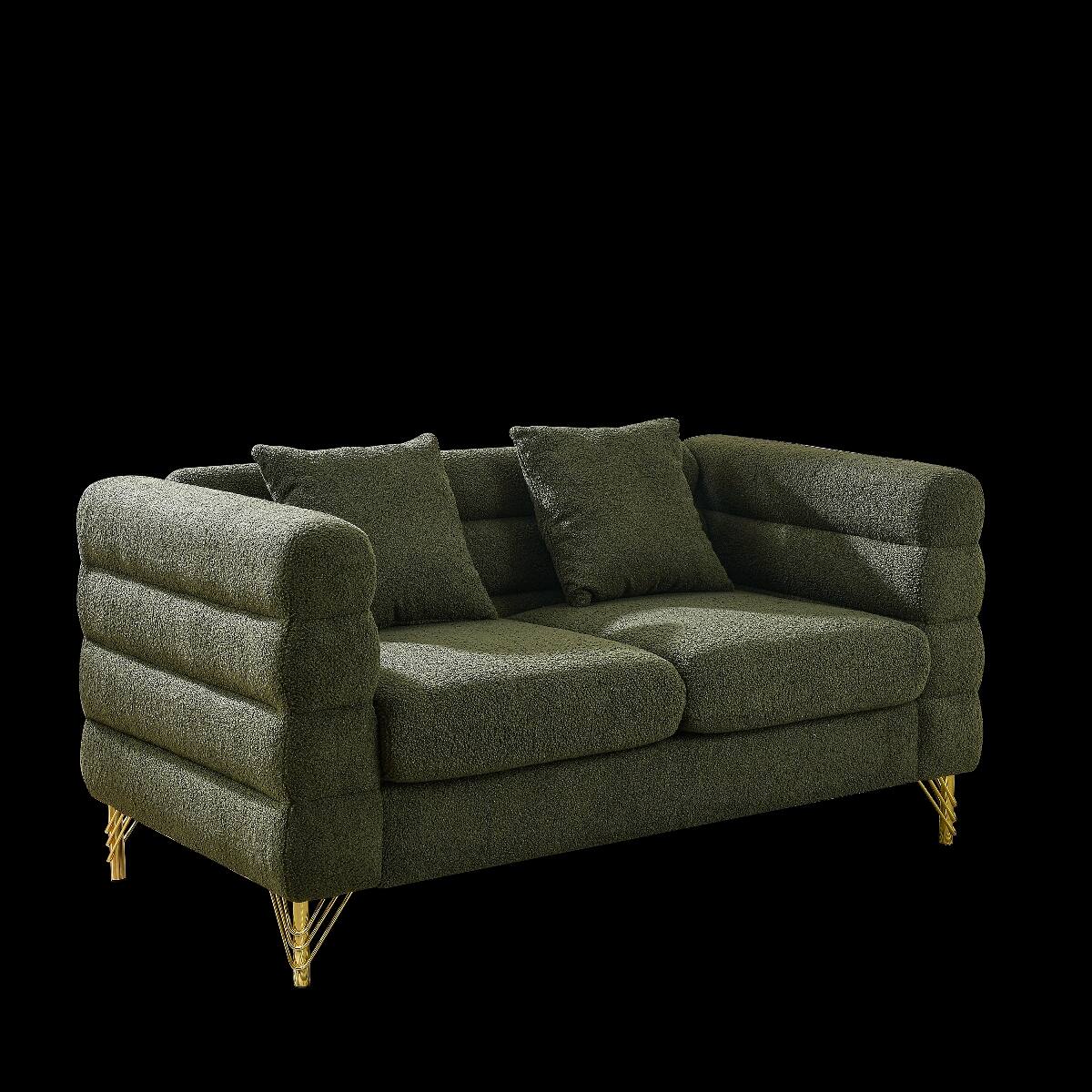 Ropilly 60 Inch 2 Seater Sectional Sofa, Green Teddy Fabric Loveseat ...