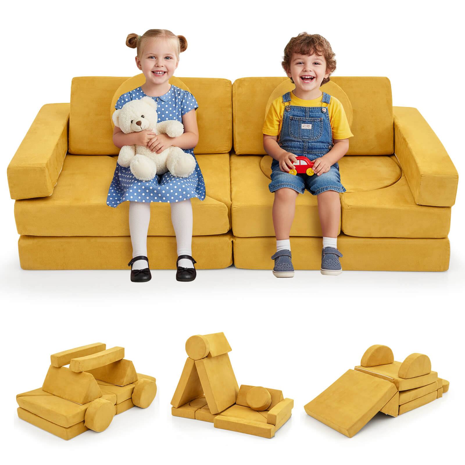 Alt View 10. Costway - Costway 14 PCS Modular Kids Play Couch Child Sectional Sofa Toddler Soft Playset - Yellow.