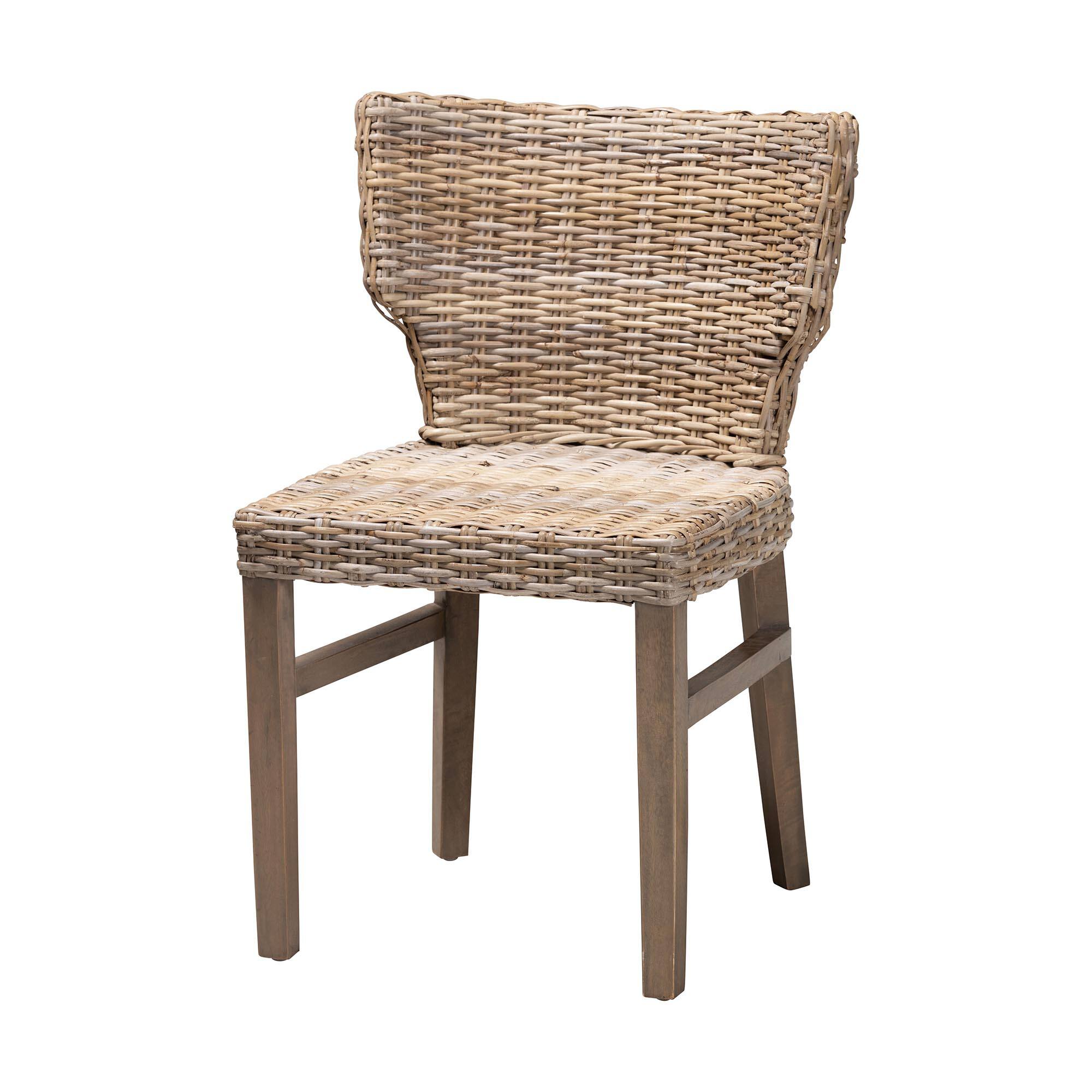 bali & pari - Poltak Modern Bohemian Rattan Dining Chair - Greywashed/Brown