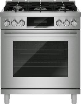 Bosch - 800 Series 30 in. Wide 2.8 Cu. Ft. Industrial Style Dual Fuel True Convection Range with 5 Burners - Stainless Steel