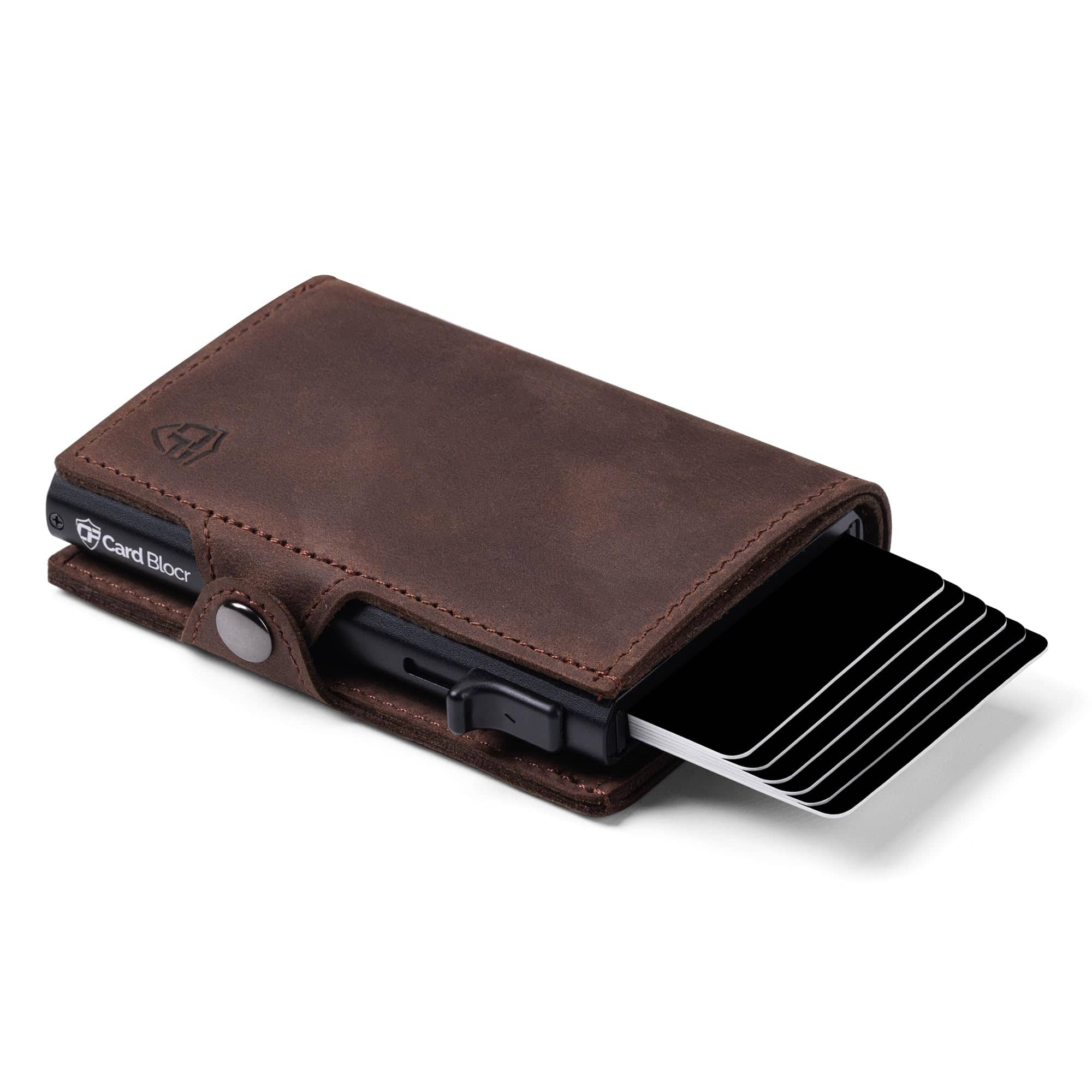 Jadie Link - Small Rfid Wallet Women Slim Compact Travel Blocking Credit Card Holder Womens Smart Pop Minimalist Case Capacity 6-10 - ID Window - Brown Distressed Genuine Leather