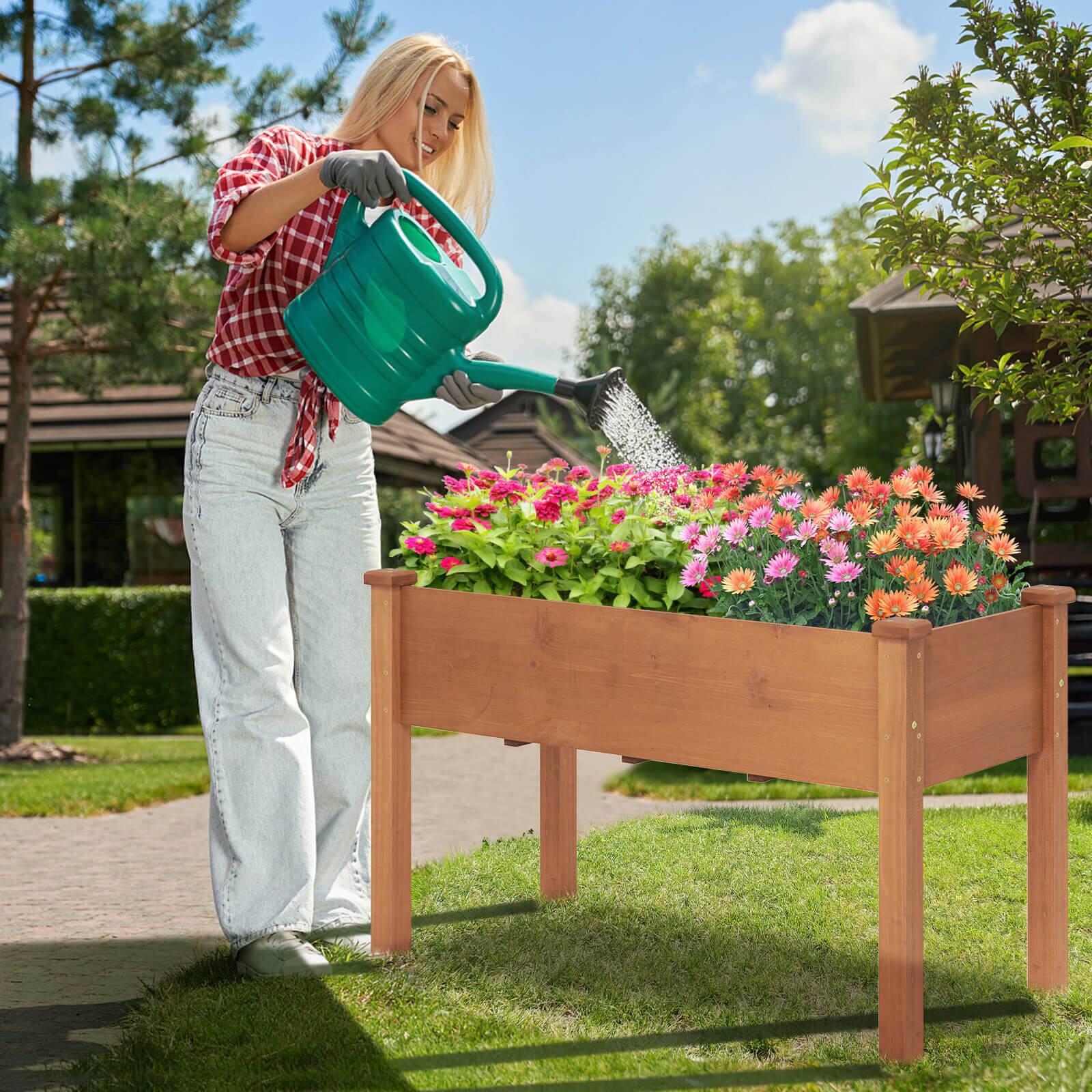 Alt View 3. Costway - Costway Raised Garden Bed Elevated Fir Wood Planter Box w/ Drain Hole Garden Planter - Brown.