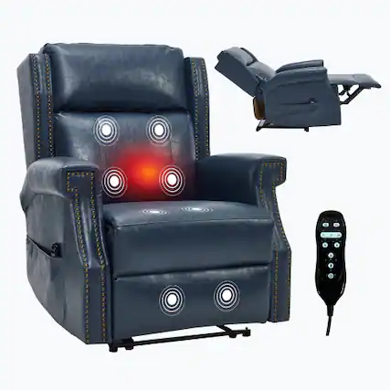 Front. Akoasm - Manual Massage Chair Recliner Chair in Faux Leather with Heavy Duty Motion Mechanism with 3 Massage Modes-Blue - Blue.