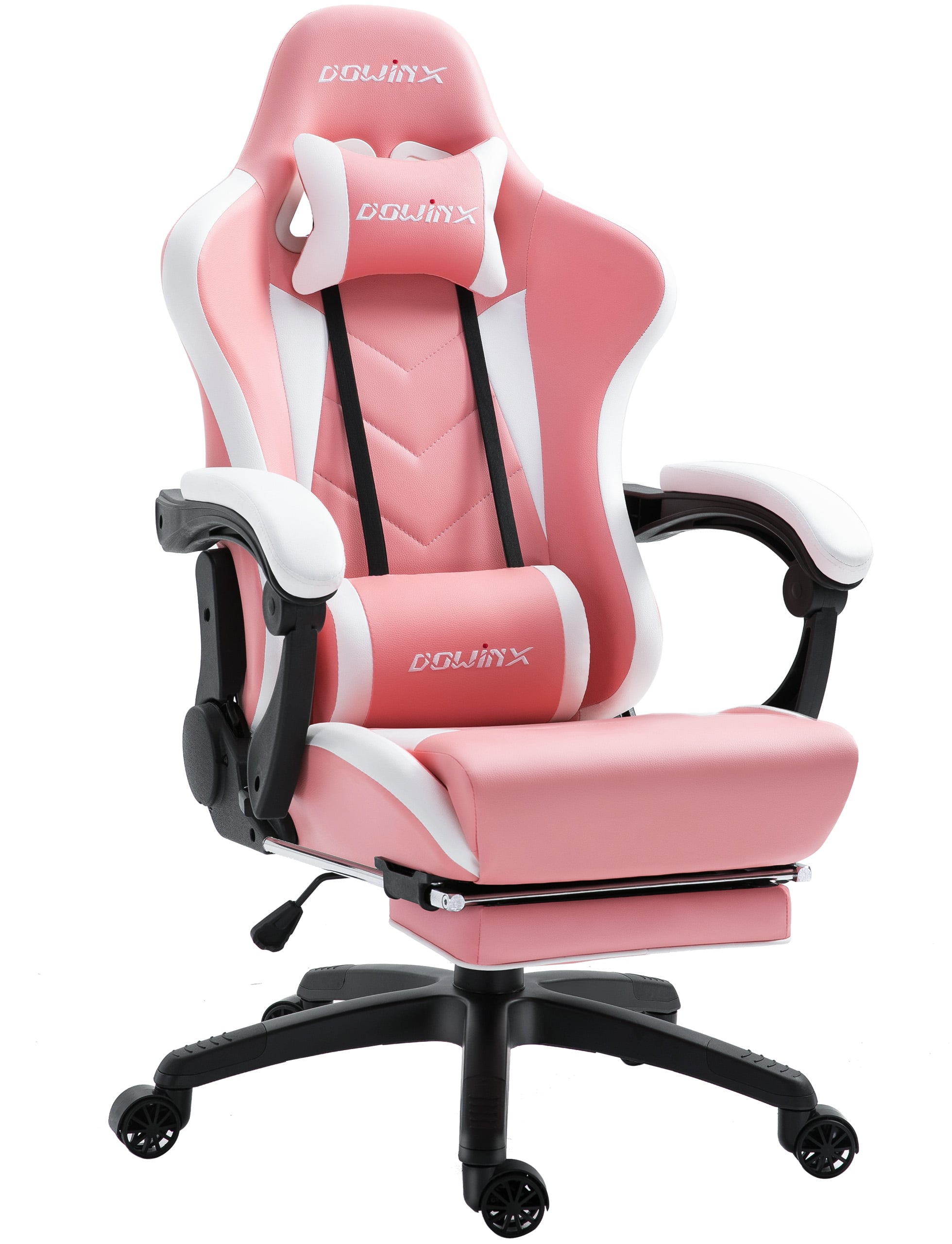 Dowinx - Ergonomic Gaming Chair with Massage Lumbar Support, High Back Office Computer Chair with Footrest - Pink